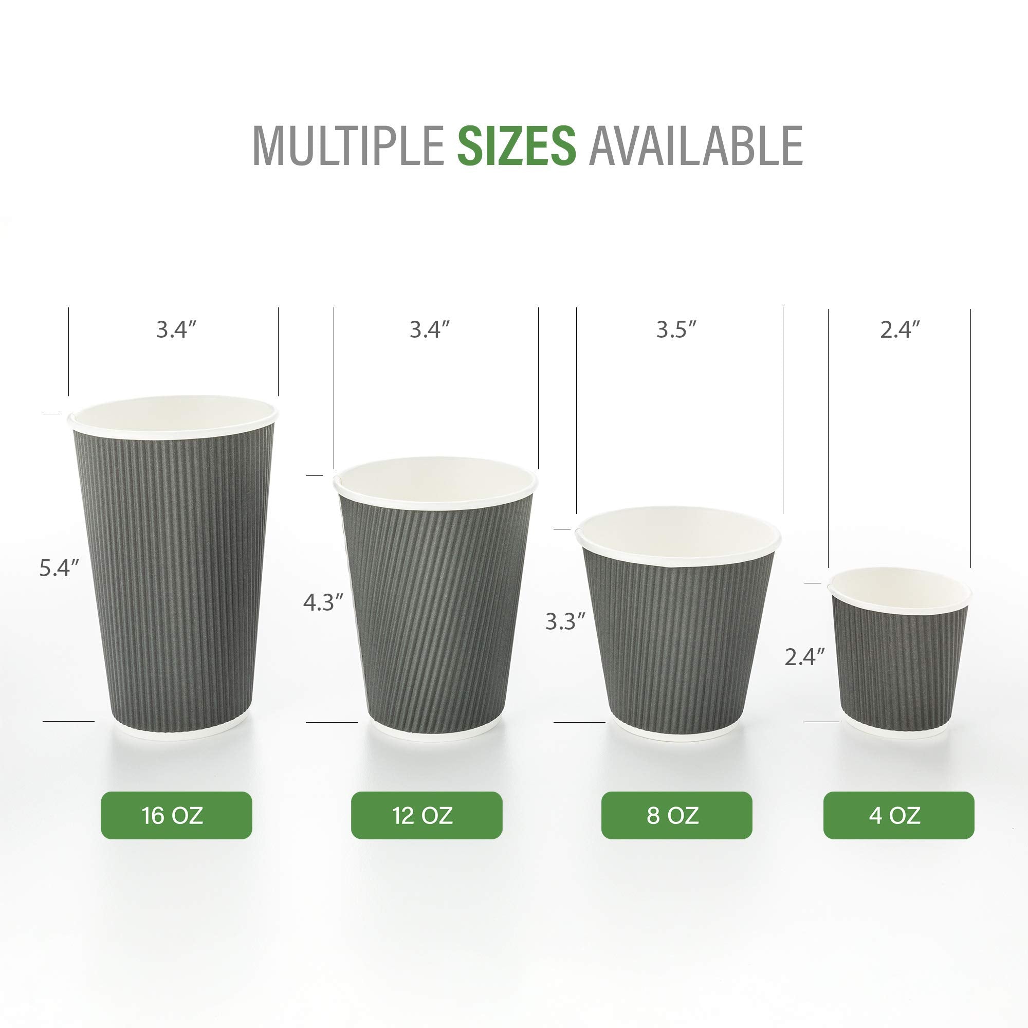 500-CT Disposable Gray 16-OZ Hot Beverage Cups with Ripple Wall Design: No Need for Sleeves - Perfect for Cafes - Eco-Friendly Recyclable Paper - Insulated - Wholesale Takeout Coffee Cup