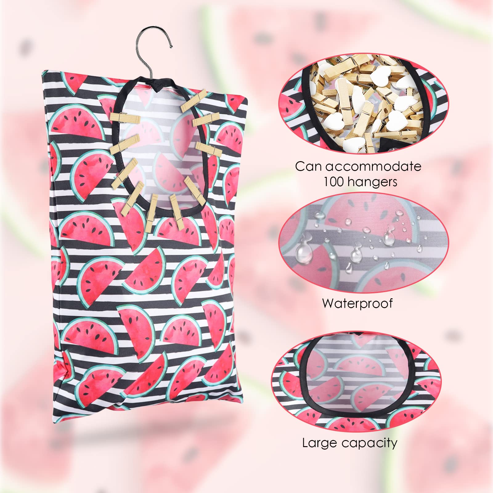 2 Pcs Watermelon Clothespin Bag With Hanging Hook 15 X 11 Inch Watermelon Laundry Canvas Clothes Pin Holder Waterproof Clothespi