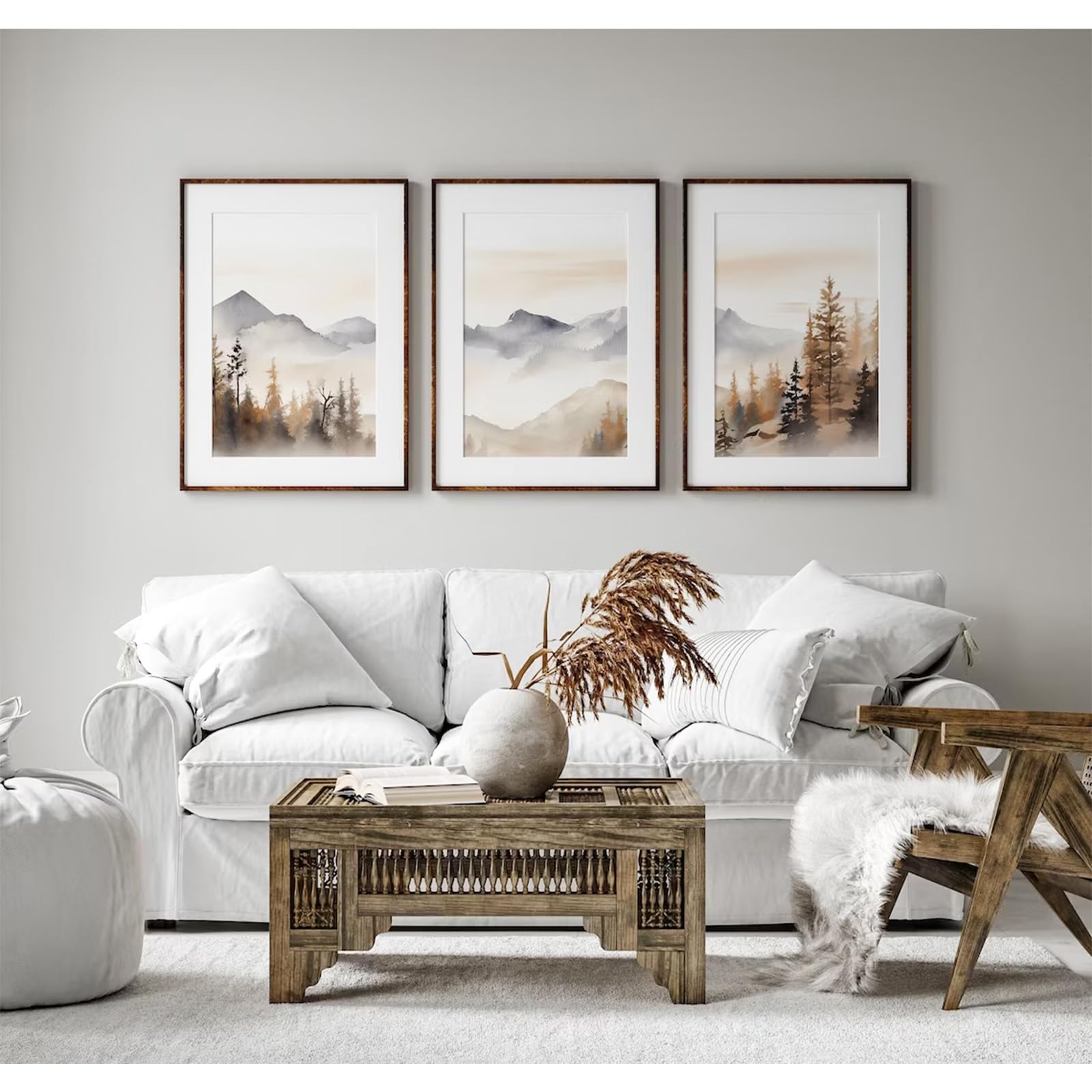 Neutral Mountain Wall Art Decor Set Of 3 Forest Canvas Wall Art Poster Landscape Wall Art Artwork Modern Pictures Abstract Paint