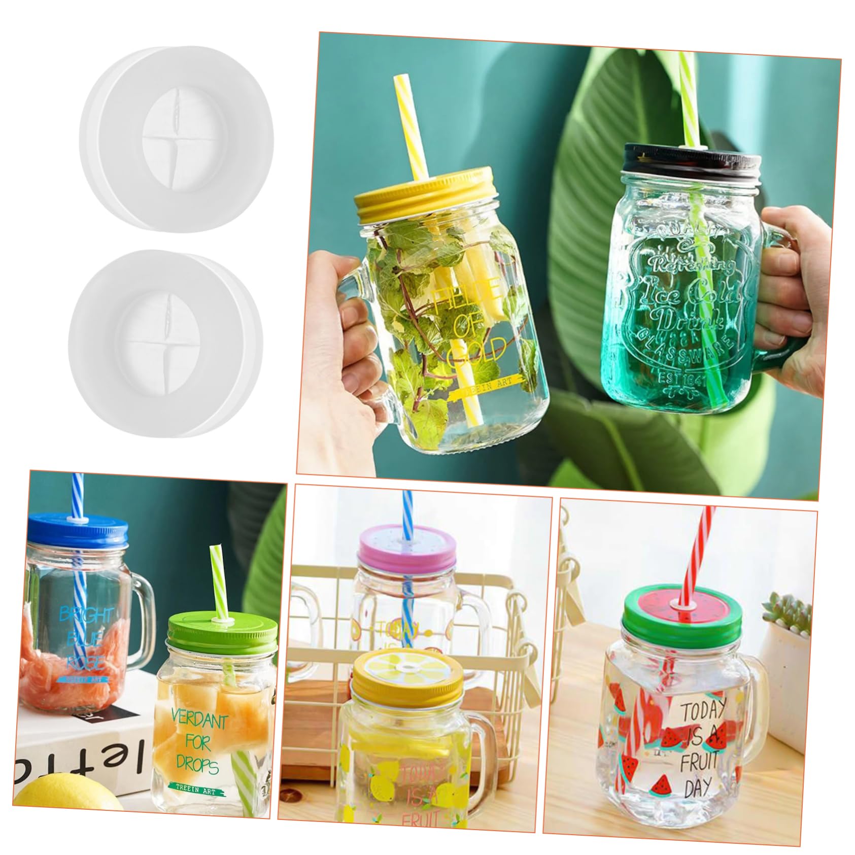 Vintorky 20Pcs Bamboo And Wood Cover Silicone Stopper Silicone Grommets For Mason Jars Mason Jar Lid Straw Holes Grommet Glass S