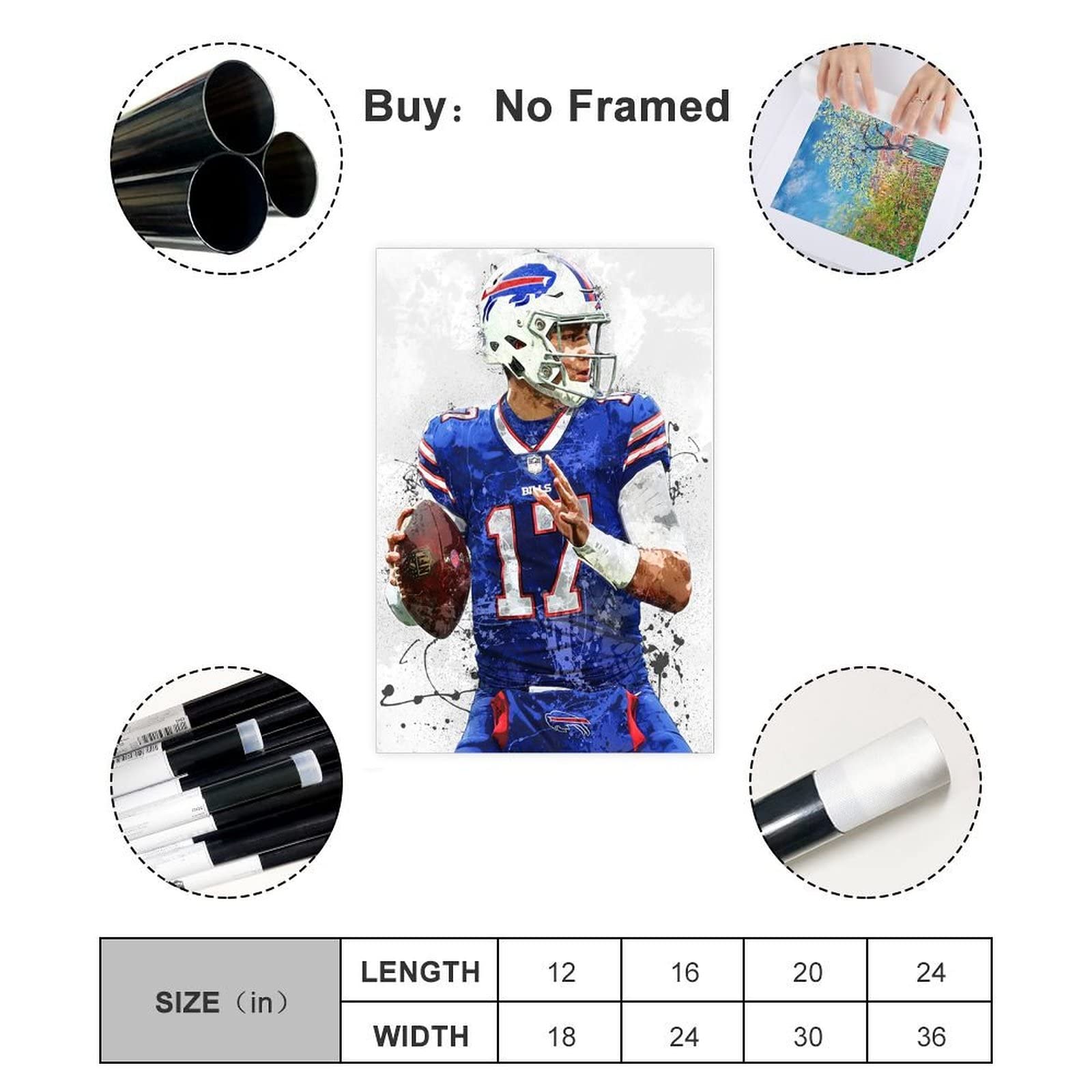 Josh Allen Poster Canvas Poster Wall Art Decor Print Picture Paintings For Living Room Bedroom Decoration Unframe: 16X24Inch(40X