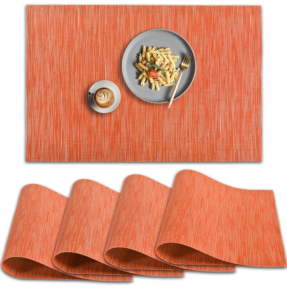 Homedge Pvc Placemat, 4 Pcs Of Non-Slip Heat Resistant Place Mats, Washable Vinyl Placemats, Orange