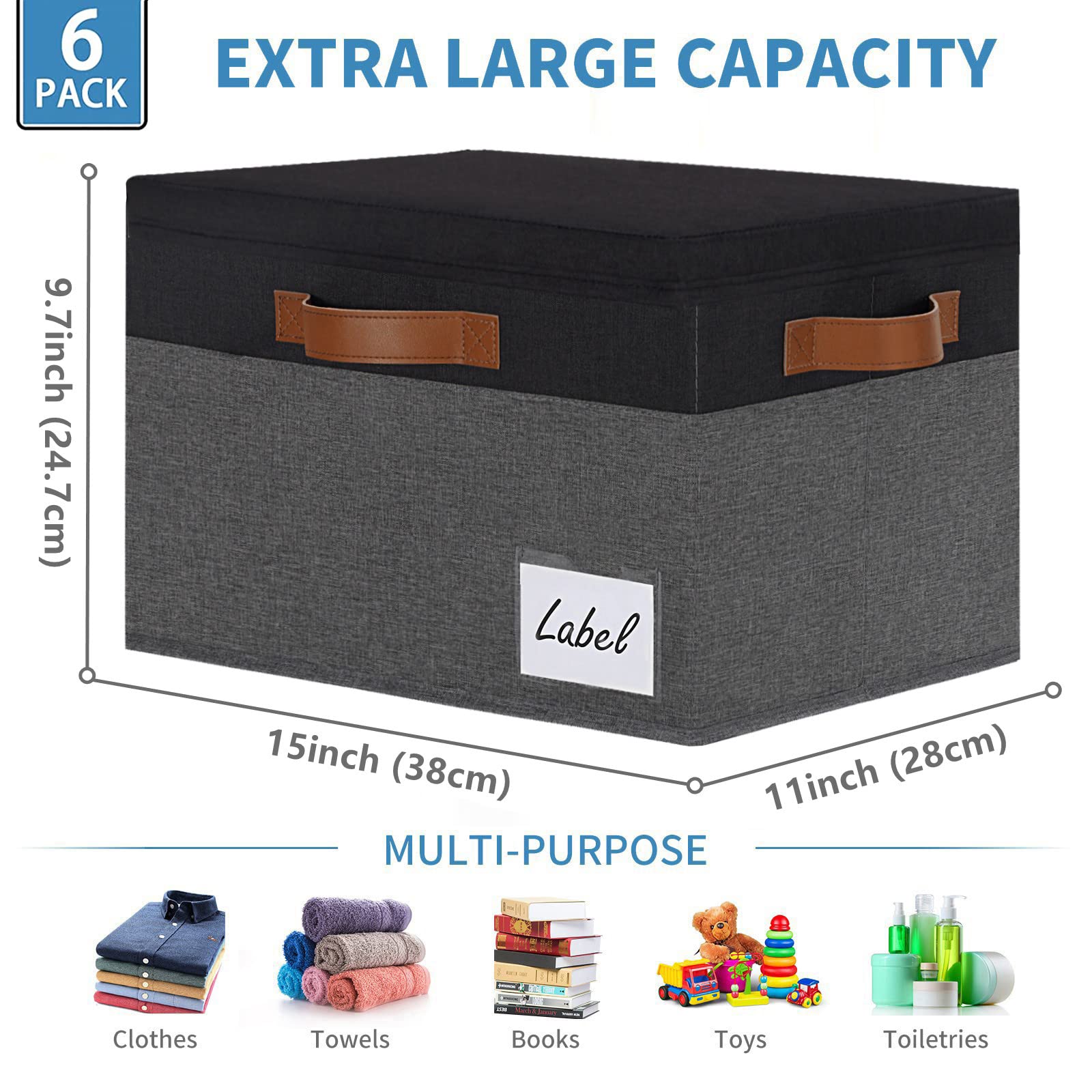 Ghvyennttes Storage Bins With Lids 6 Pack, Large Storage Baskets With Lid And 3 Handles, Foldable Fabric Storage Boxes With Lid