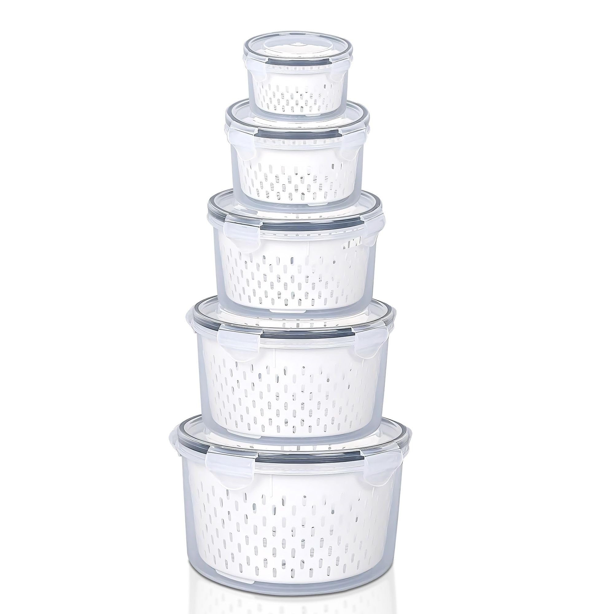 Kuber Industries (Pack Of 5) Food Containers | Round Storage Box For Fridge | Vegetable Fruit Strainer Basket | Refrigerator Sto