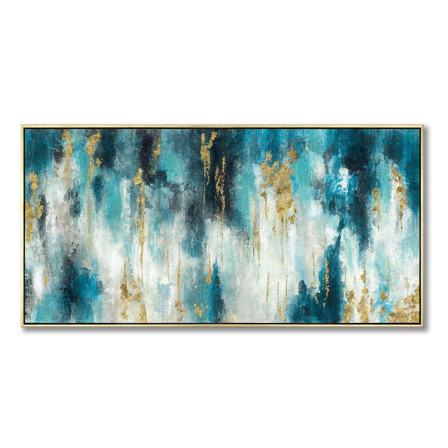 Turquoise Abstract Canvas Painting Wall Art: Hand Painted Art Modern Picture Navy Blue Teal Artwork For Living Room Decor (48''