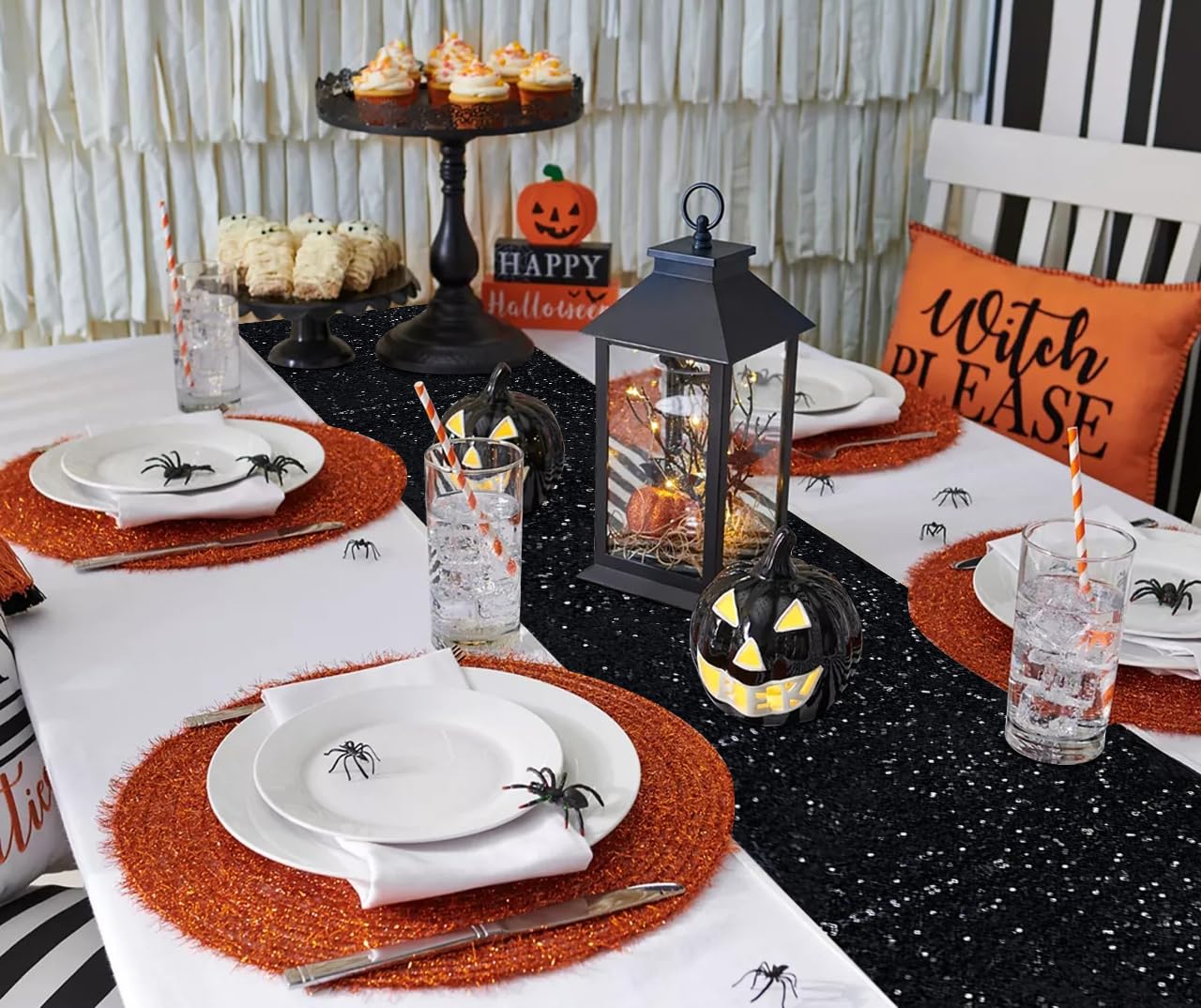 Tiosggd Black Sequin Table Runners 12''X108'', 2 Packs Glitter Table Cloth Party Suppliers For Halloween Decorations Bridal Baby