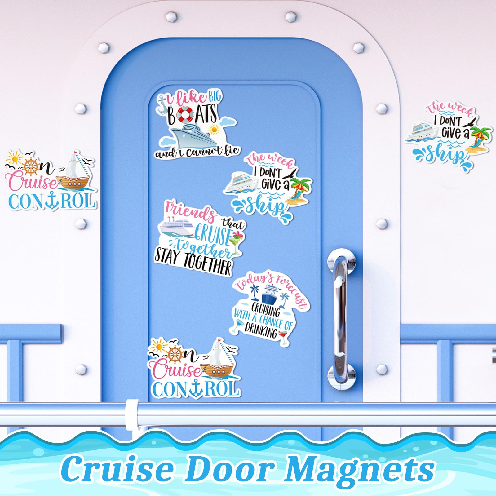 Geiserailie 5 Pcs Cruise Door Magnets Funny Cruise Ship Door Magnets Magnetic Cruise Door Magnet Sticker Decorations, 7.6 X 6.2