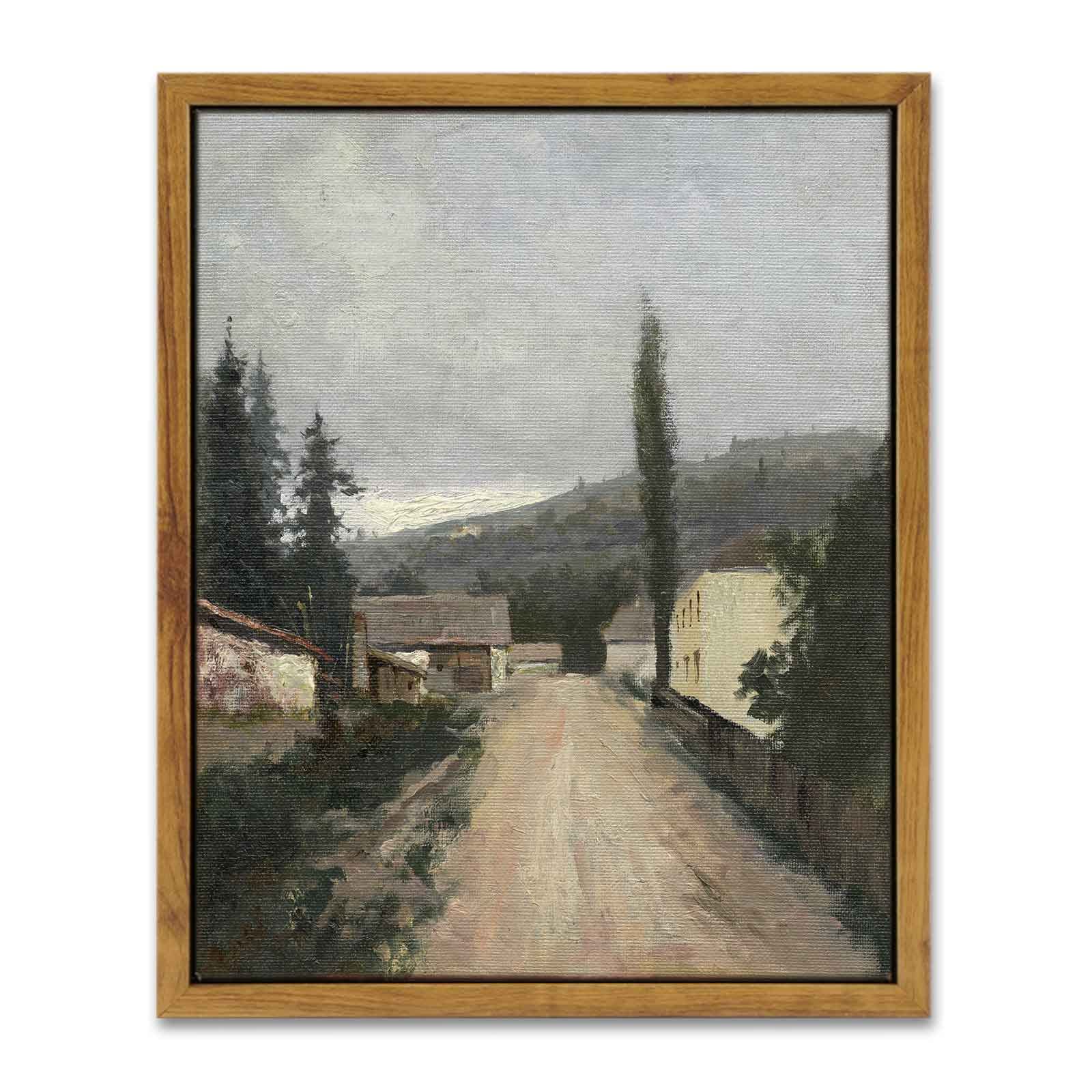 Insimsea Framed Canvas Prints Art Vintage Decor, Village Landscapes Oil Painting Eclectic Room Decor, Rustic Wall Decoration For