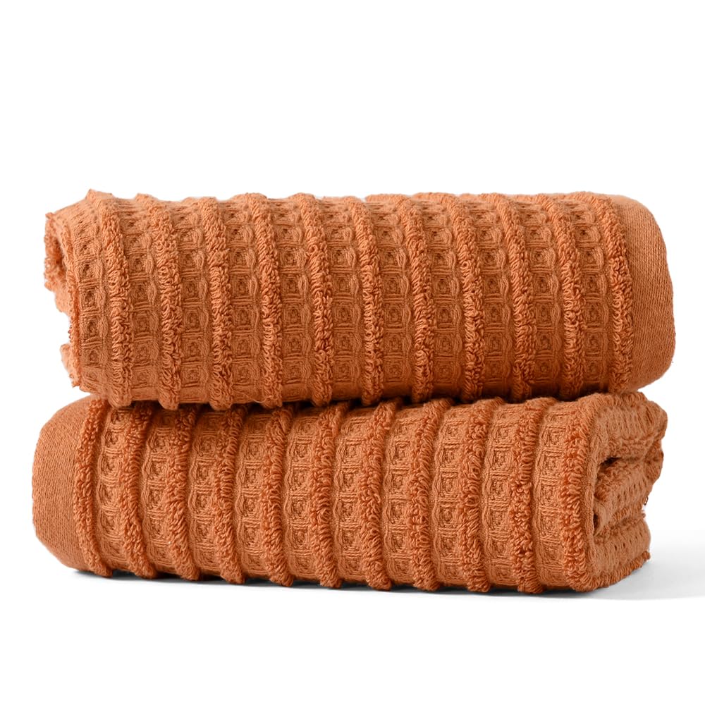 Sense Gnosis Waffle Hand Towel Striped Pattern Soft 100% Cotton Ultra Absorbent Hand Towels For Bathroom 13 X 29 Inch (Coral Ora