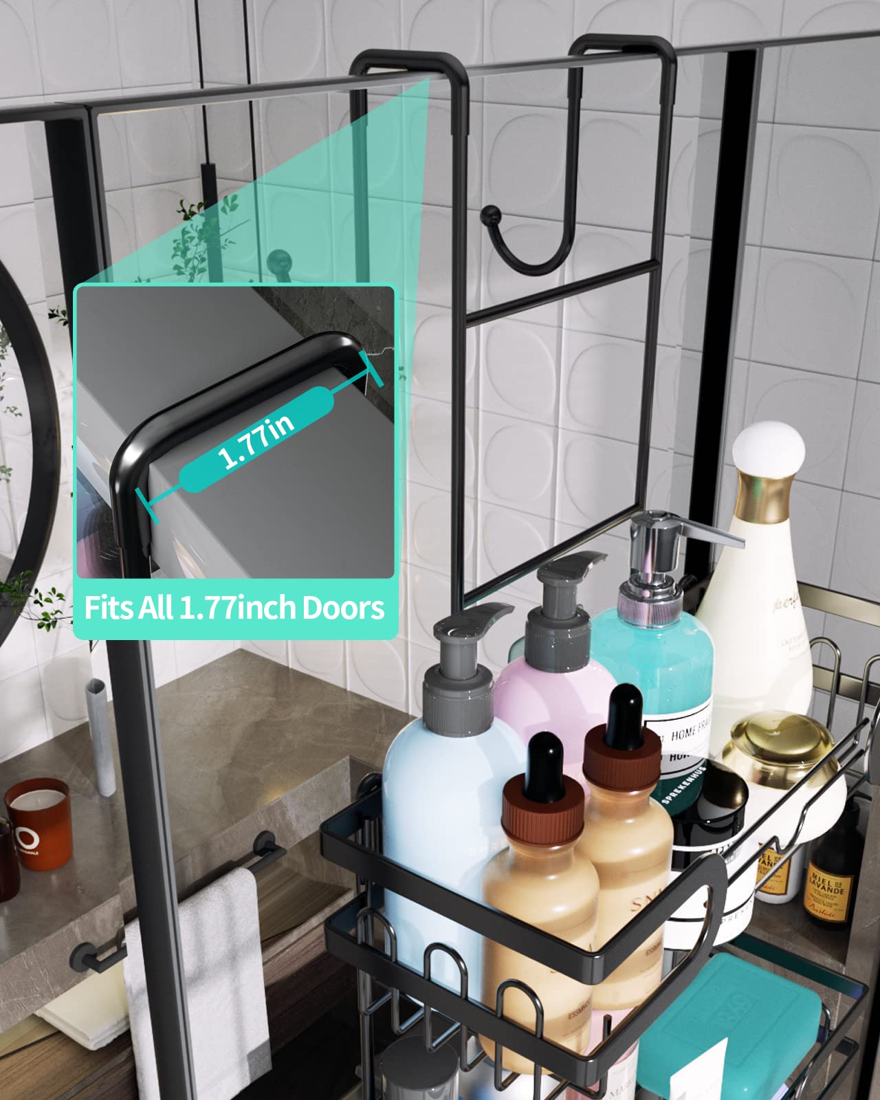 HapiRm Hanging Shower Caddy, 2-Tier Stainless Steel, Over the Door, Black, Model ZWJ63, No Drilling, Rustproof, Waterproof