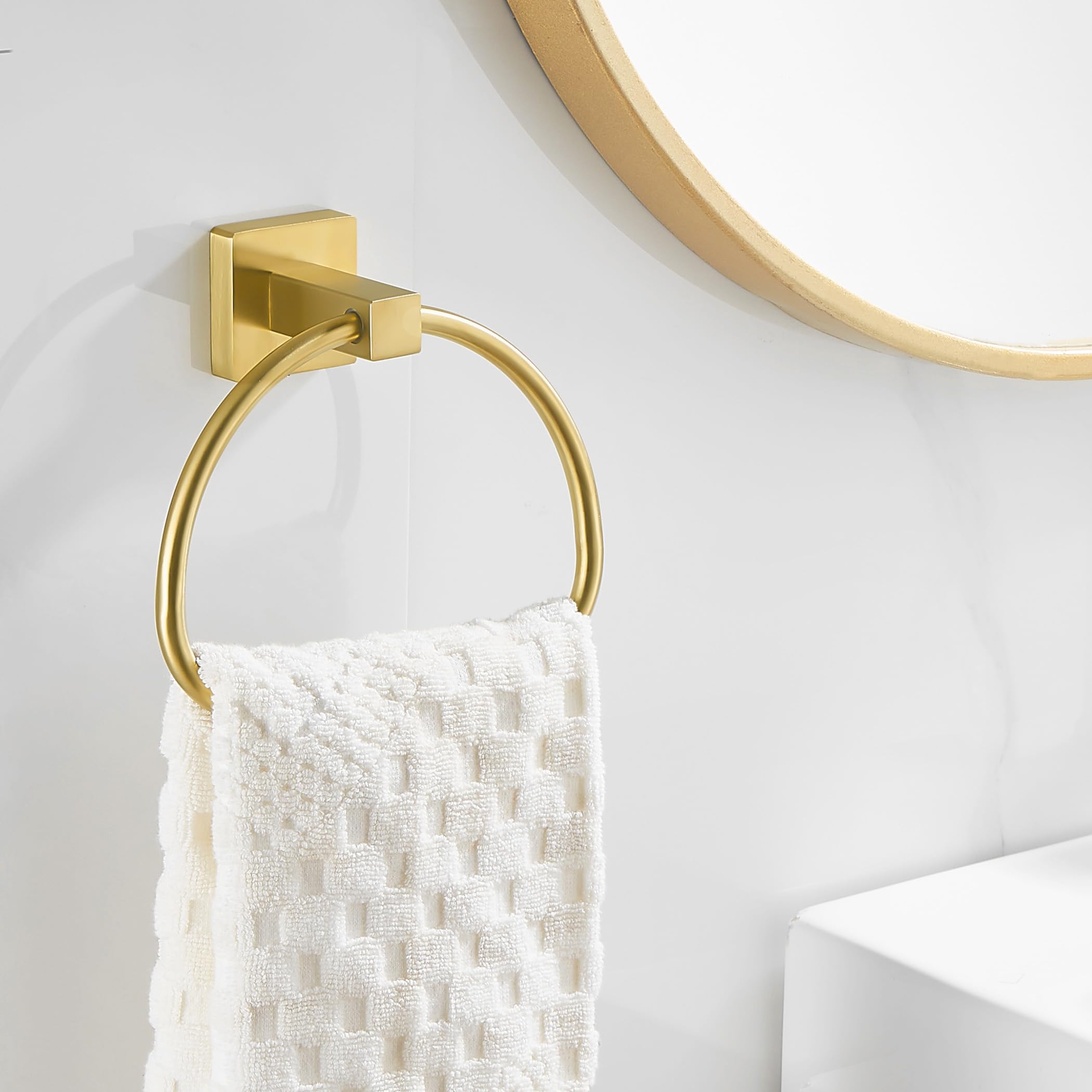 Leyden Gold Toilet Paper Holder Hand Towel Holder, Brushed Brass Toilet Roll Holder Towel Ring, Modern Bathroom Hardware Set Sta