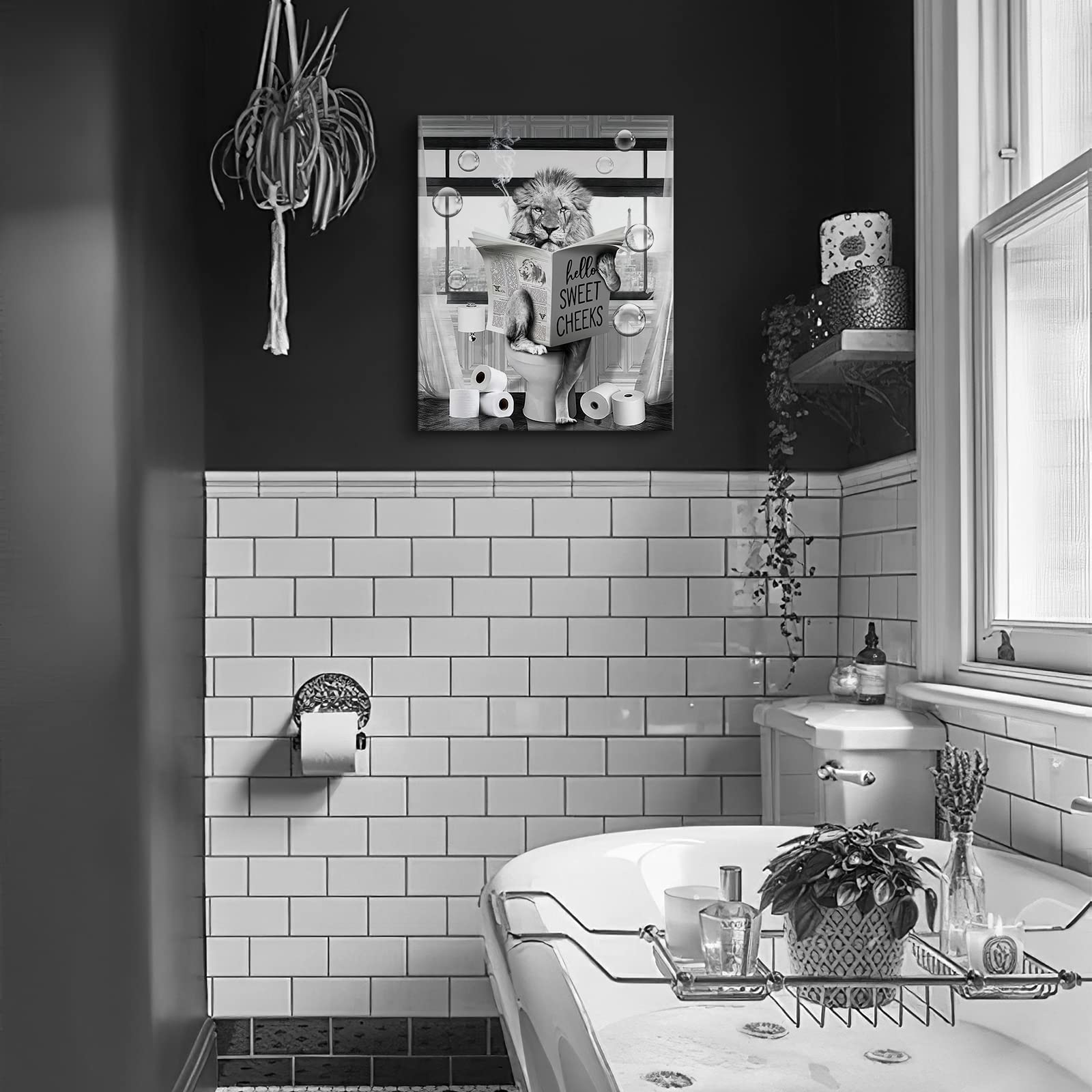 Funny Lion Wall Art Black And White Lion Bathroom Print Farmhouse Bathroom Animals Wall Decor Lion Sitting In Toilet Reading New
