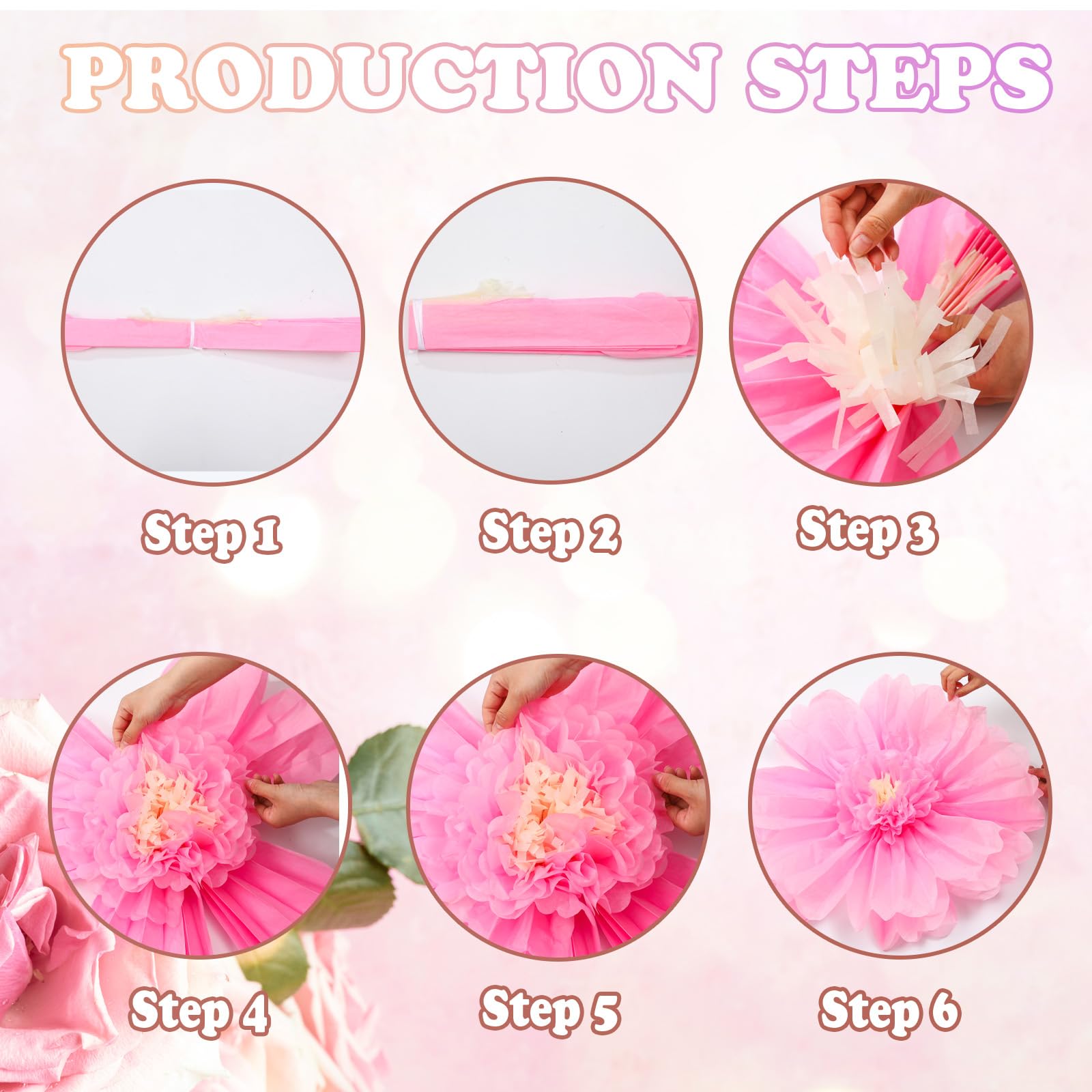 Giegxin 6 Pcs 31.5  24  Pink and White Giant Paper Flowers Extra Large Pink Floral Tissue Paper Flowers Crpe Floral Decoration f