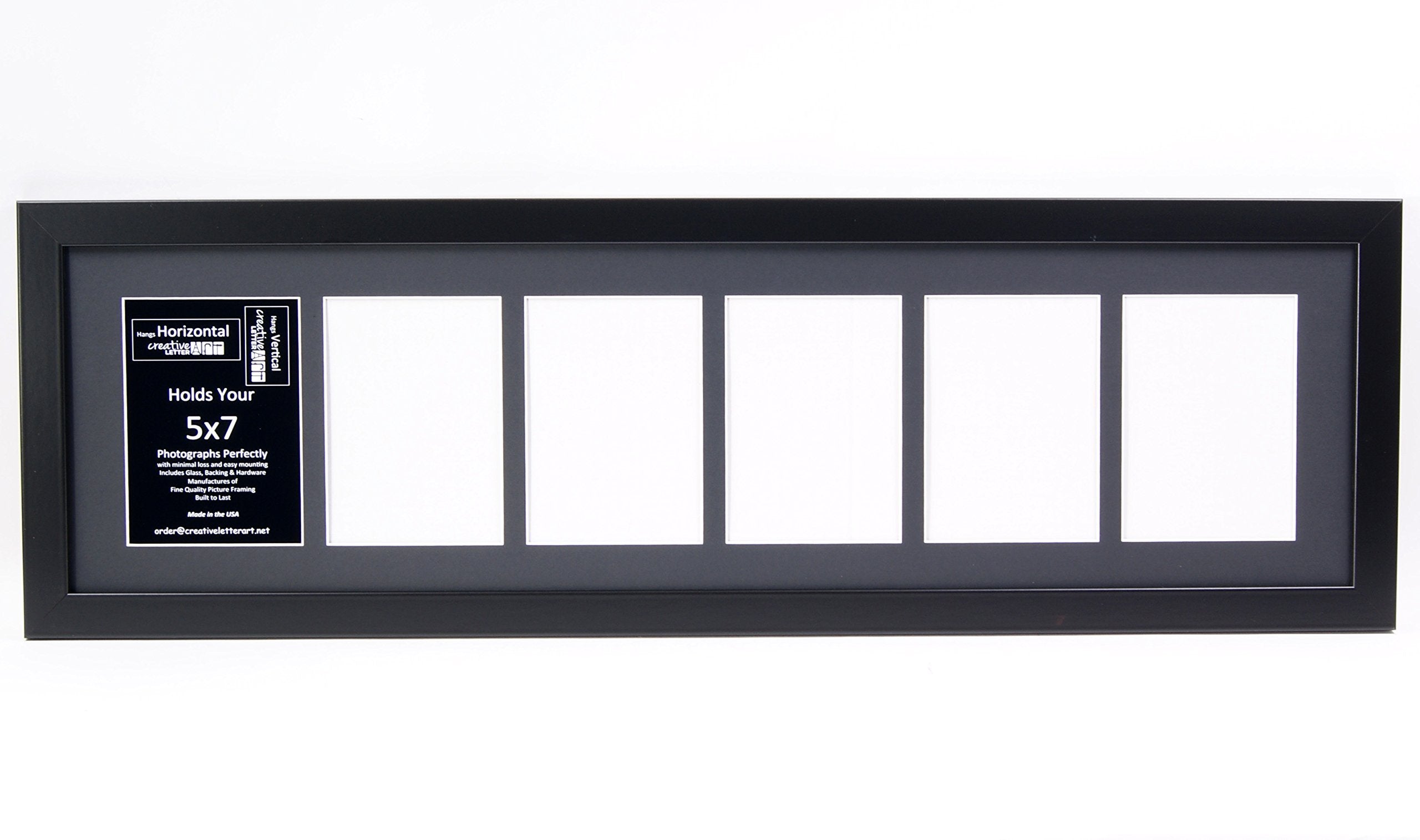 Creative Letter Art - 6 Opening 5x7 Black Picture Frame with 10x36-inch Black Mat Collage including Full Strength Glass, Alphabe