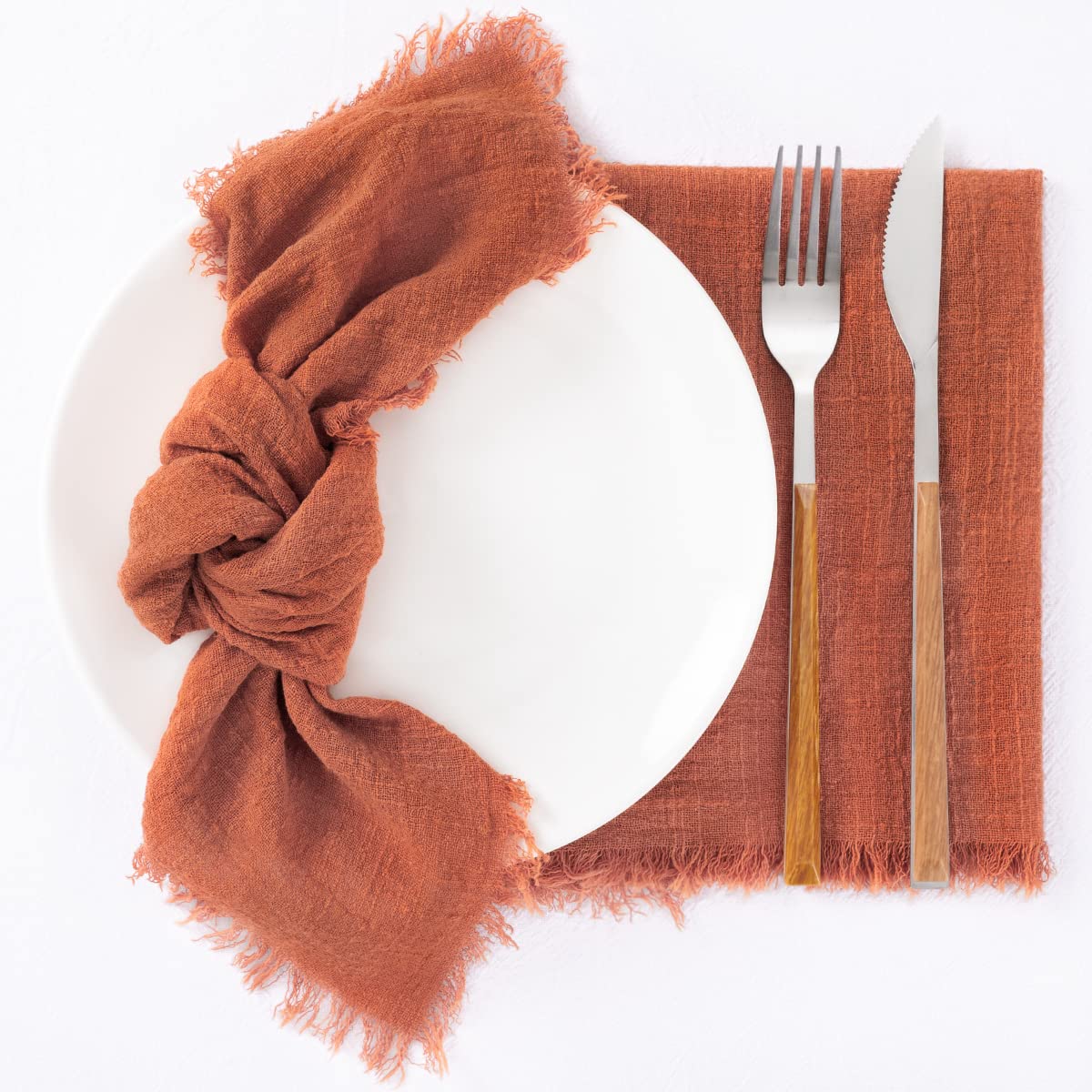 Socomi Set Of 12 Linen Napkins Terracotta Easter Spring Cloth Napkins Washable Cotton Dinner Napkins Fringe 17''X17'' For Weddin