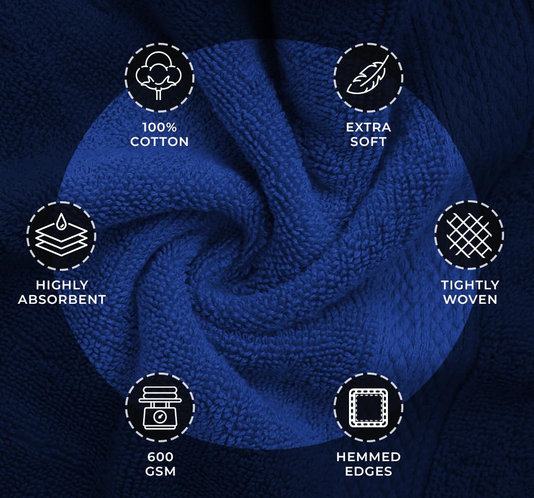 Avalon Luxury Hand Towels Size 16x28 Inches Pack of 6 - Premium Cotton  Soft and Highly Absorbent Hand Towels for Bathroom  600 GSM Face Towels  Hotel & Spa Quality  Quick Dry (Royal Blue)