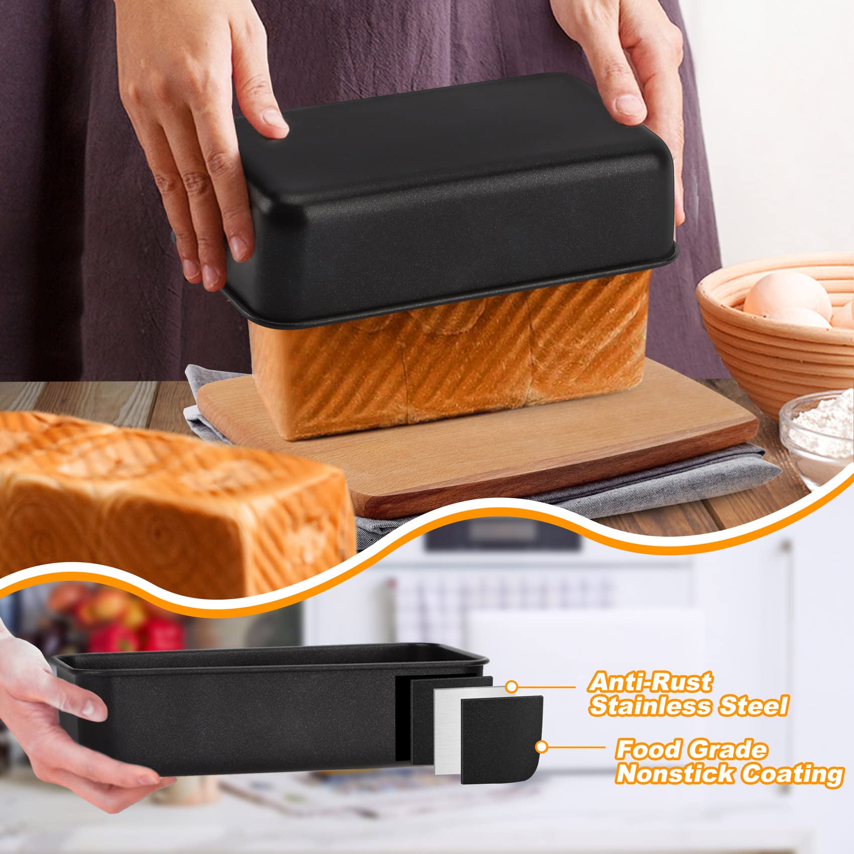 Lianyu 2 Pack Baking Bread Loaf Pan, Nonstick Stainless Steel Loaf Bread Pan, 9  5 Bread Baking Loaf Pan, Meatloaf Tin Pan For H