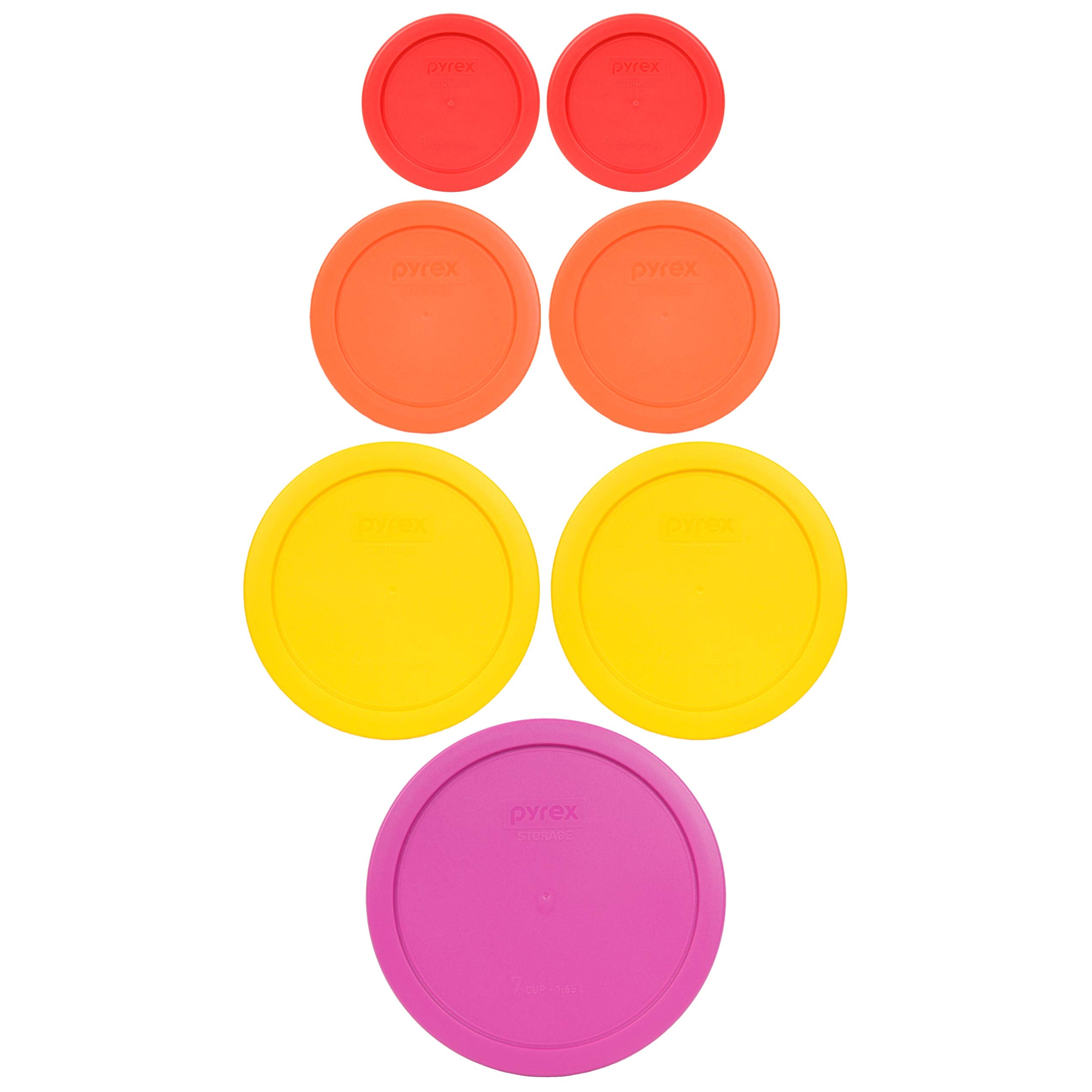 Pyrex Food Storage Plastic Replacement Lid Set (Red, Orange, Meyer Yellow, Pink)