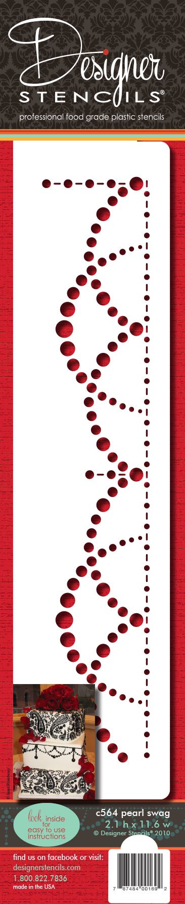 Designer Stencils Pearl Swag Cake Stencil, Beige/Semi-Transparent