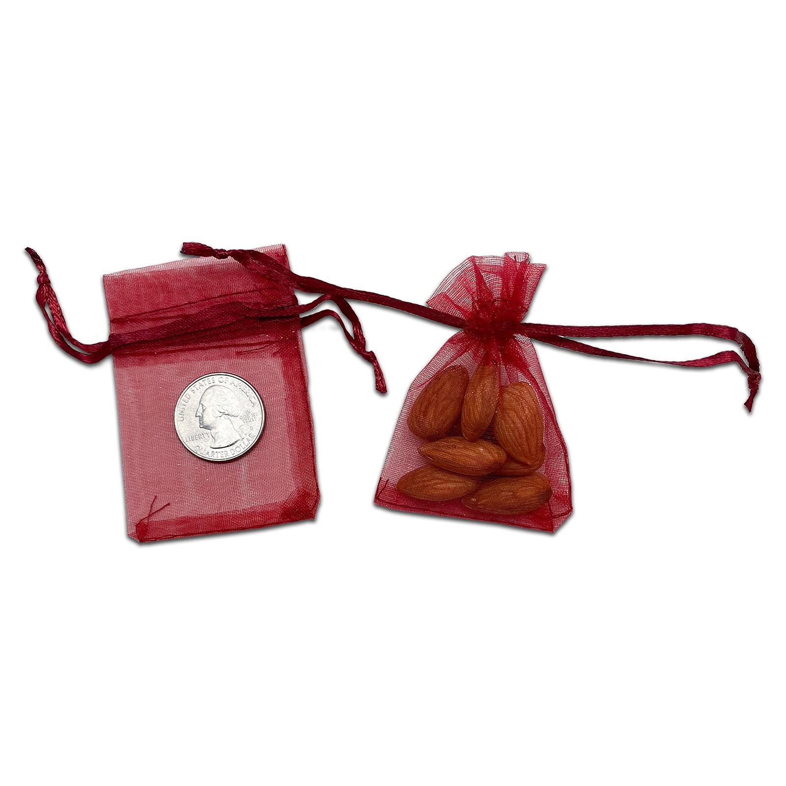 Thedisplayguys 100-Pack Xs 2 X 2 3/4'' Maroon Sheer Organza Gift Bags With Drawstring, Jewelry Candy Treat Wedding Party Favors