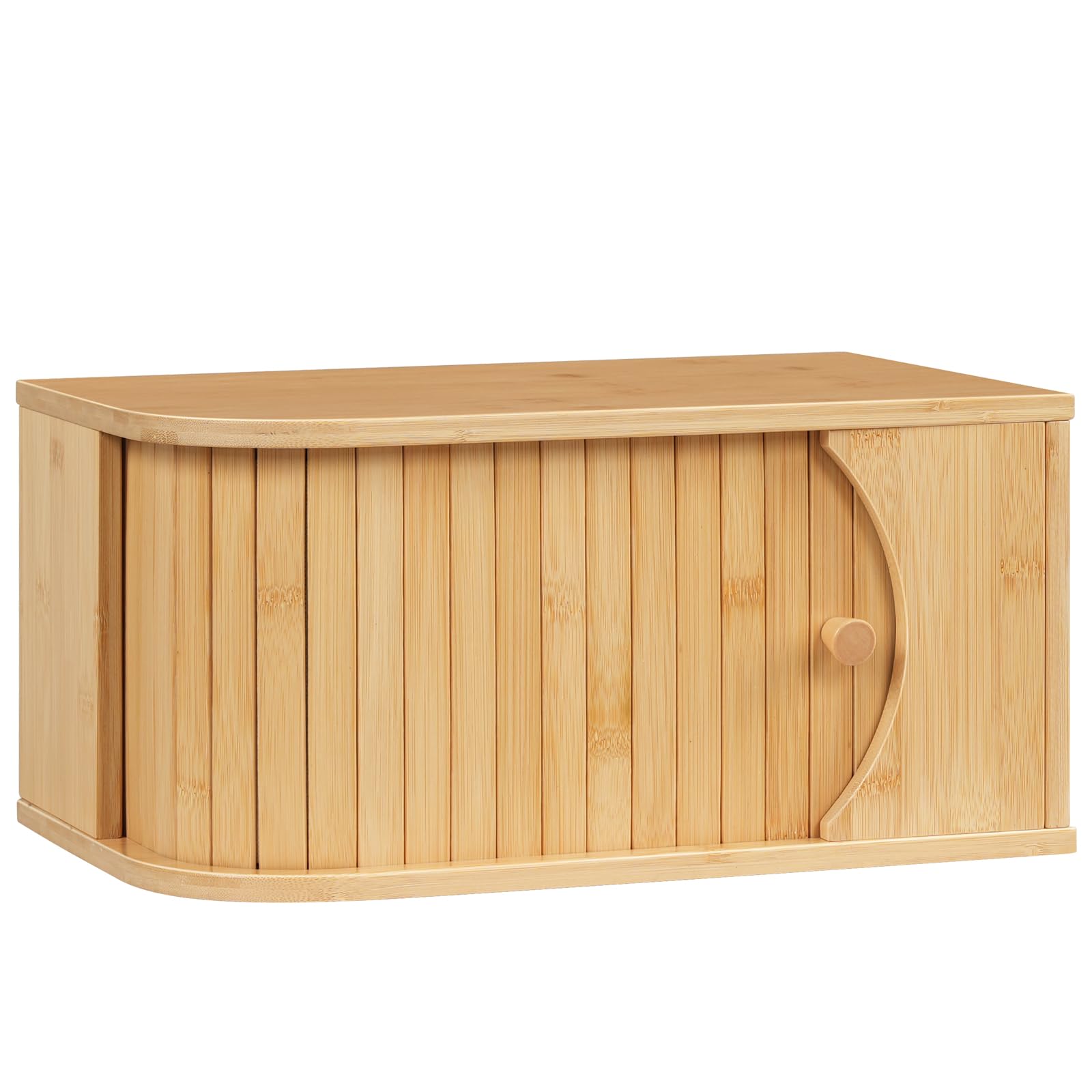 HOOBRO Bread Box, Bamboo Bread Box for Kitchen Countertop, Corner Bread Box with Roller Door, Bread Storage Container, Bamboo Fo