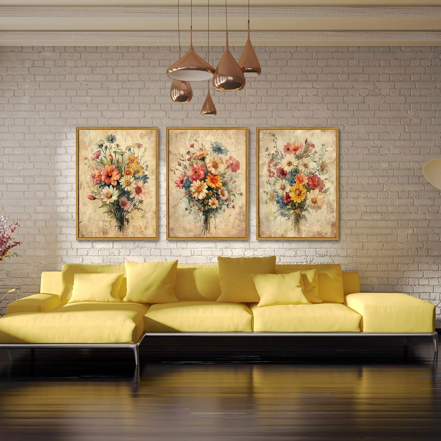 Kissfox Framed Colorful Wildflower Canvas Wall Art Set Of 3 Flowers Pictures Prints Flowers Printing Floral Watercolors Flower W