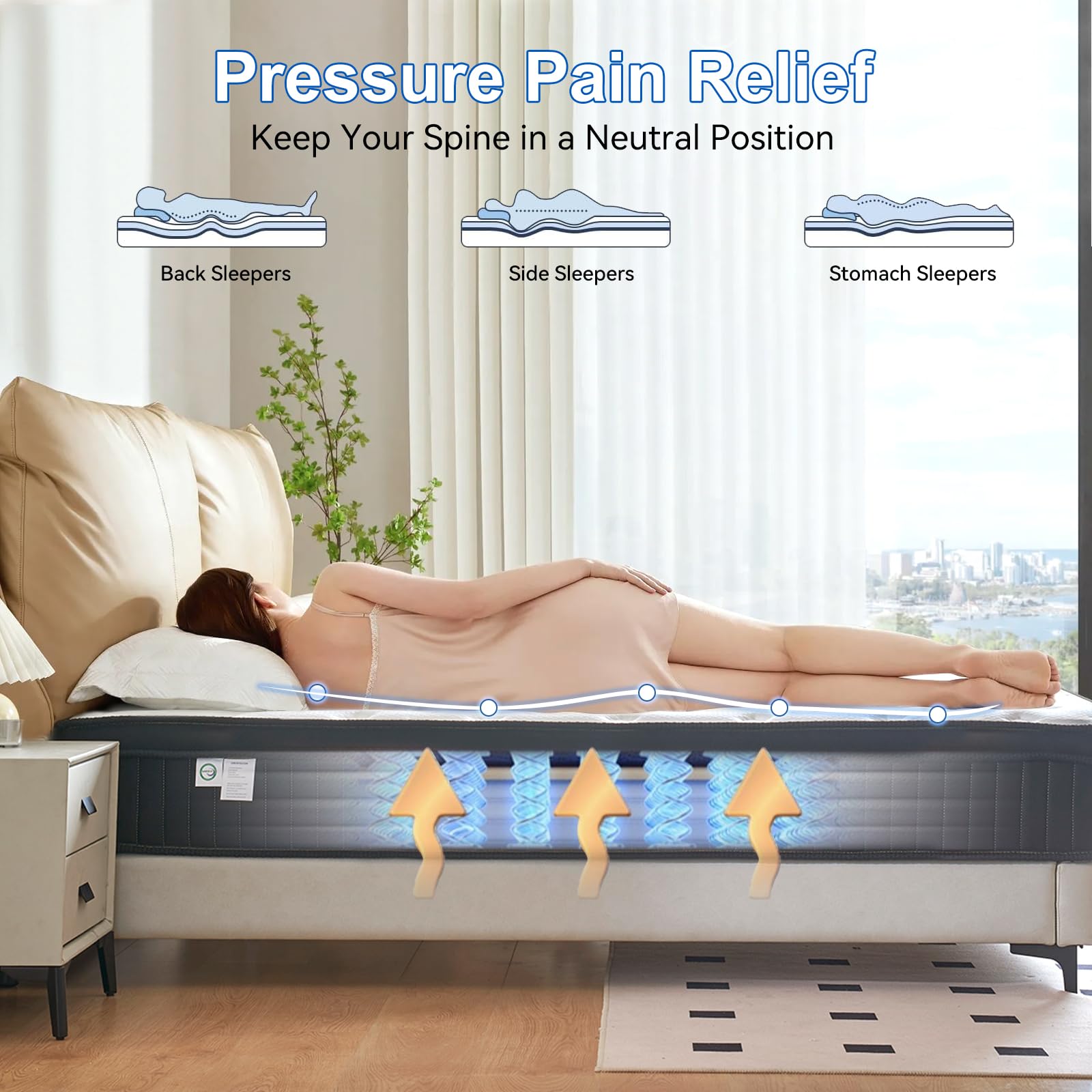 Queen Mattress 80''*60''*12'' 12 Inch Queen Size Mattress Reinforced Independent Pocket Spring Thickened Memory Foam Hybrid Thre