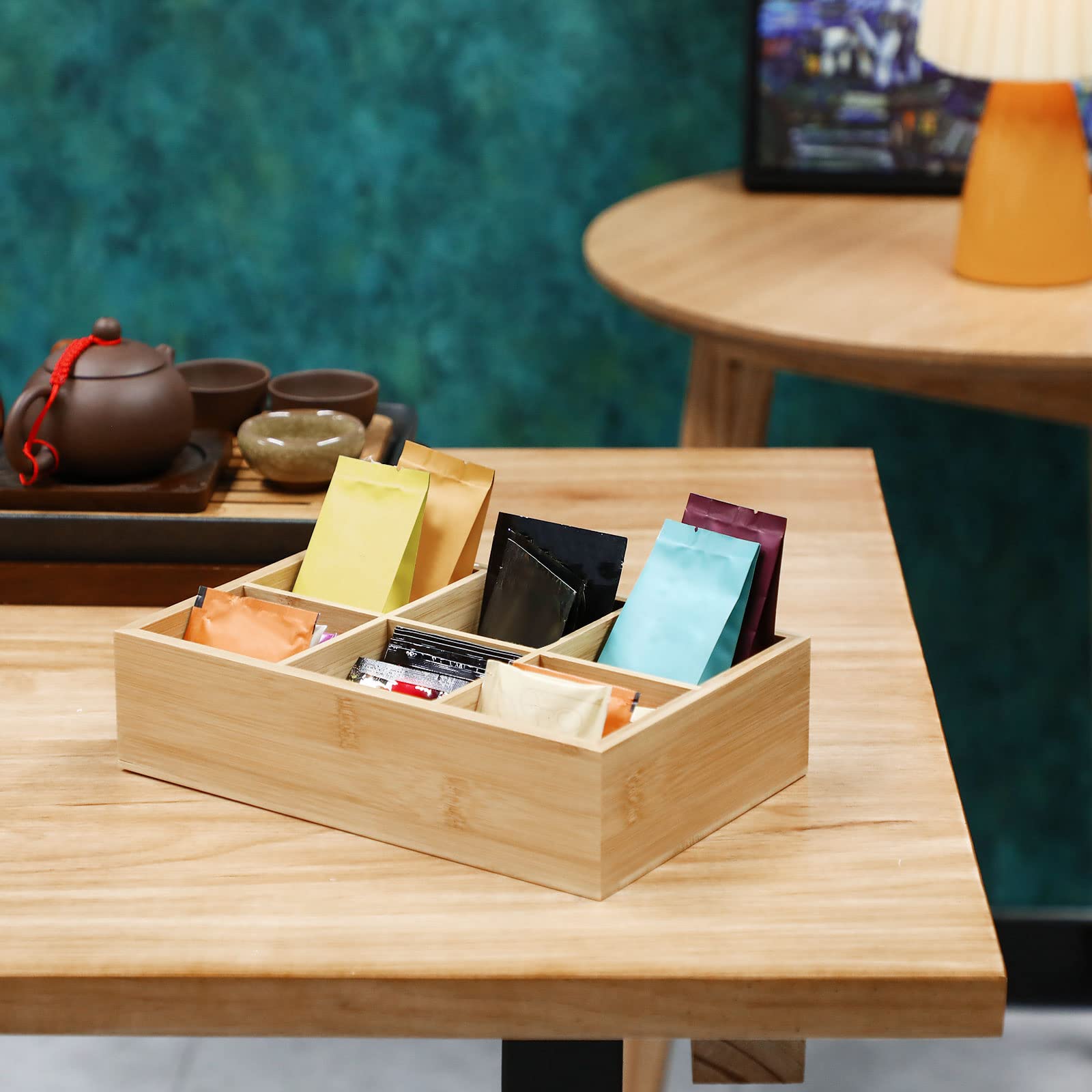 4 Pcs Bamboo Divided Storage Organizer Bamboo Container With 6 Compartments Wood Food Storage Bin Wooden Tea Drawer Box Bamboo P