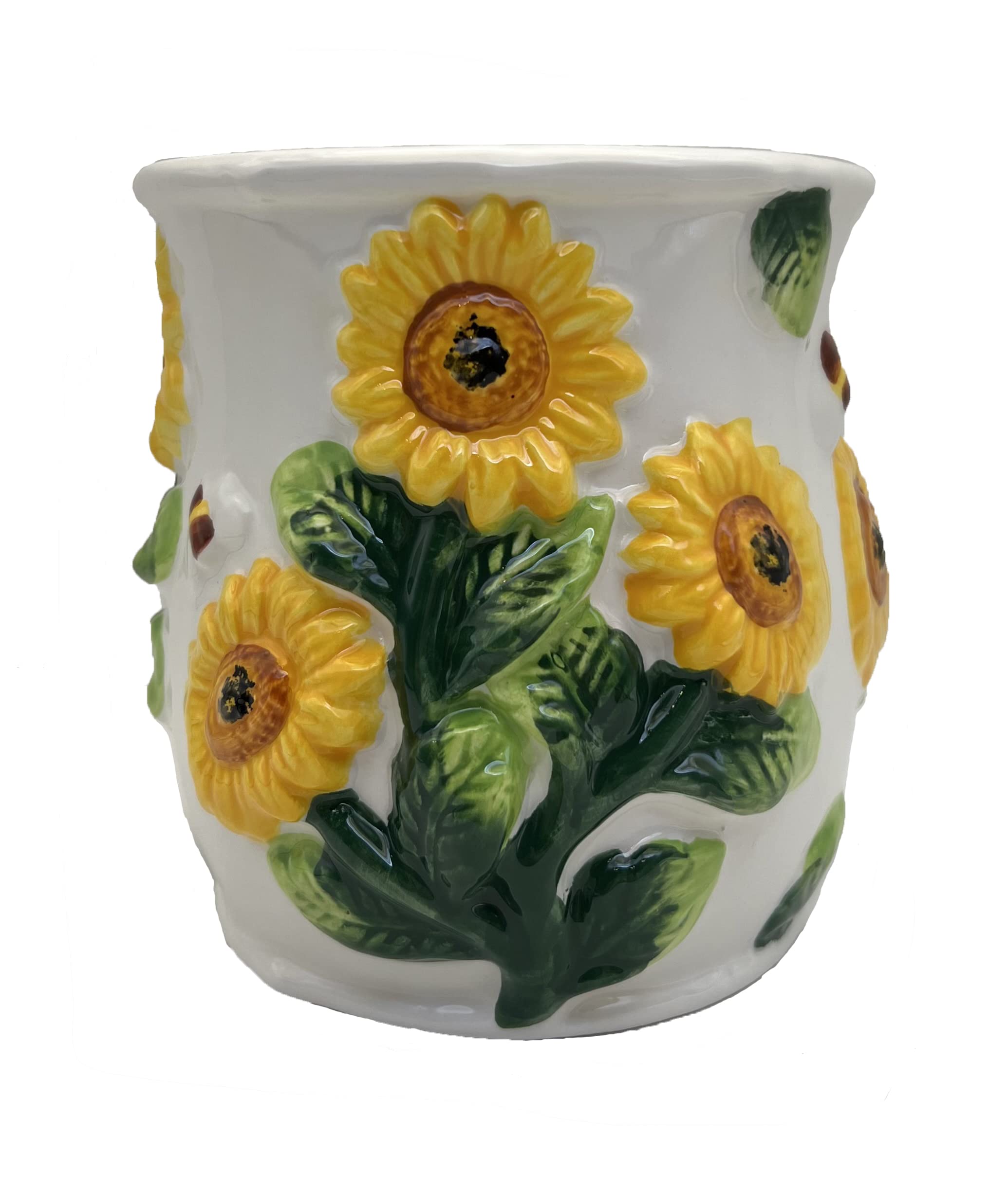 ACK Utensil Holder, Utensil Crock, Modern Kitchen Decor, Kitchen Storage (3D Sunflower)