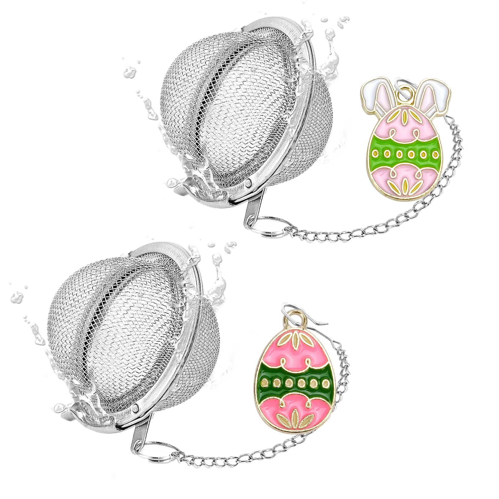 2Pcs Easter Stainless Steel Mesh Tea Infuser, 2.1 inch Tea Ball with Easter Eggs Pendant,Tea Strainer Tea Diffuser Tea Steeper f