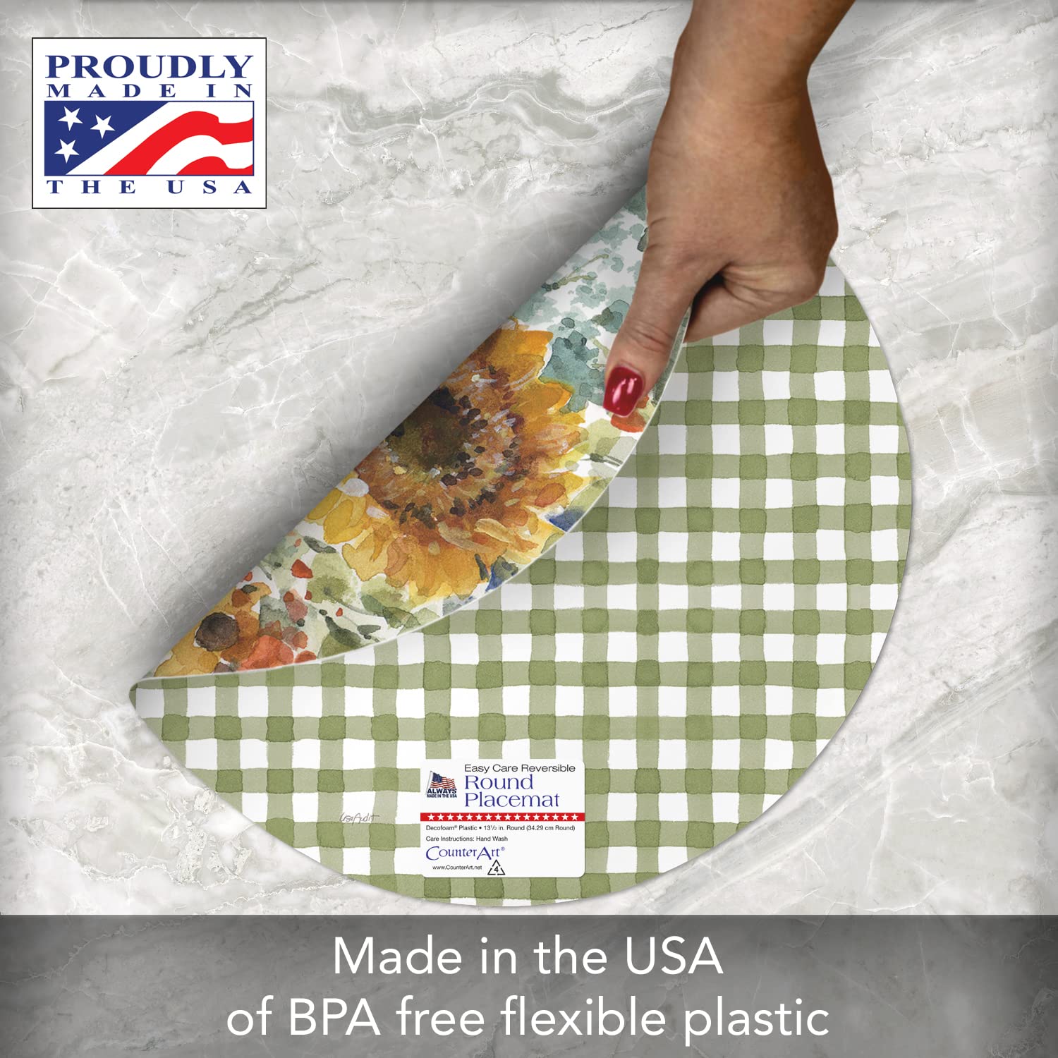 Counterart Sunflowers Forever 4 Pack Round Reversible Easy Care Flexible Plastic Placemats Made In The Usa Reversible Flexible E