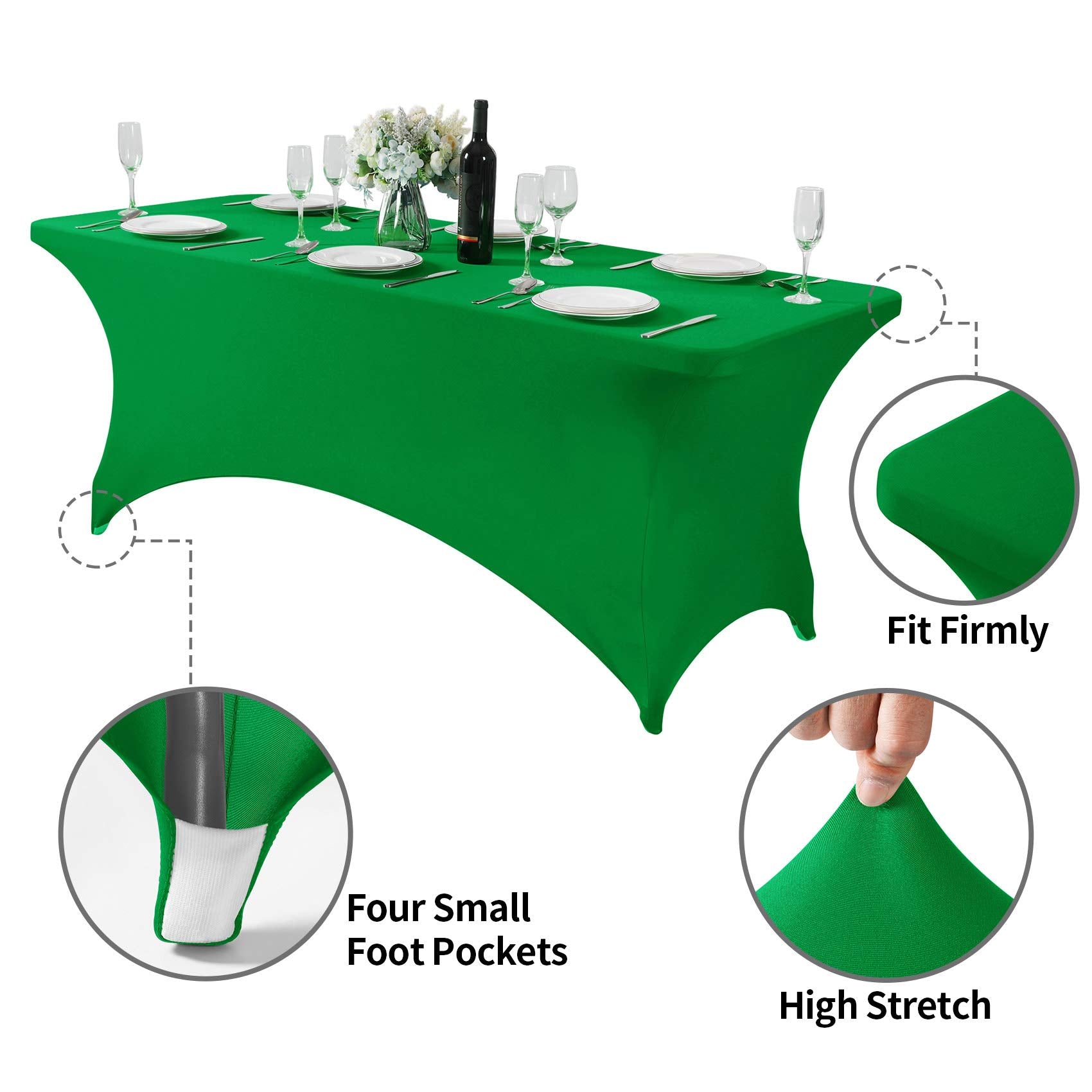 Hezuzo Spandex Table Cover For 6Ft Table Universal Fitted Stretch Tablecloth For Party, Banquet, Wedding And Events-Emerald