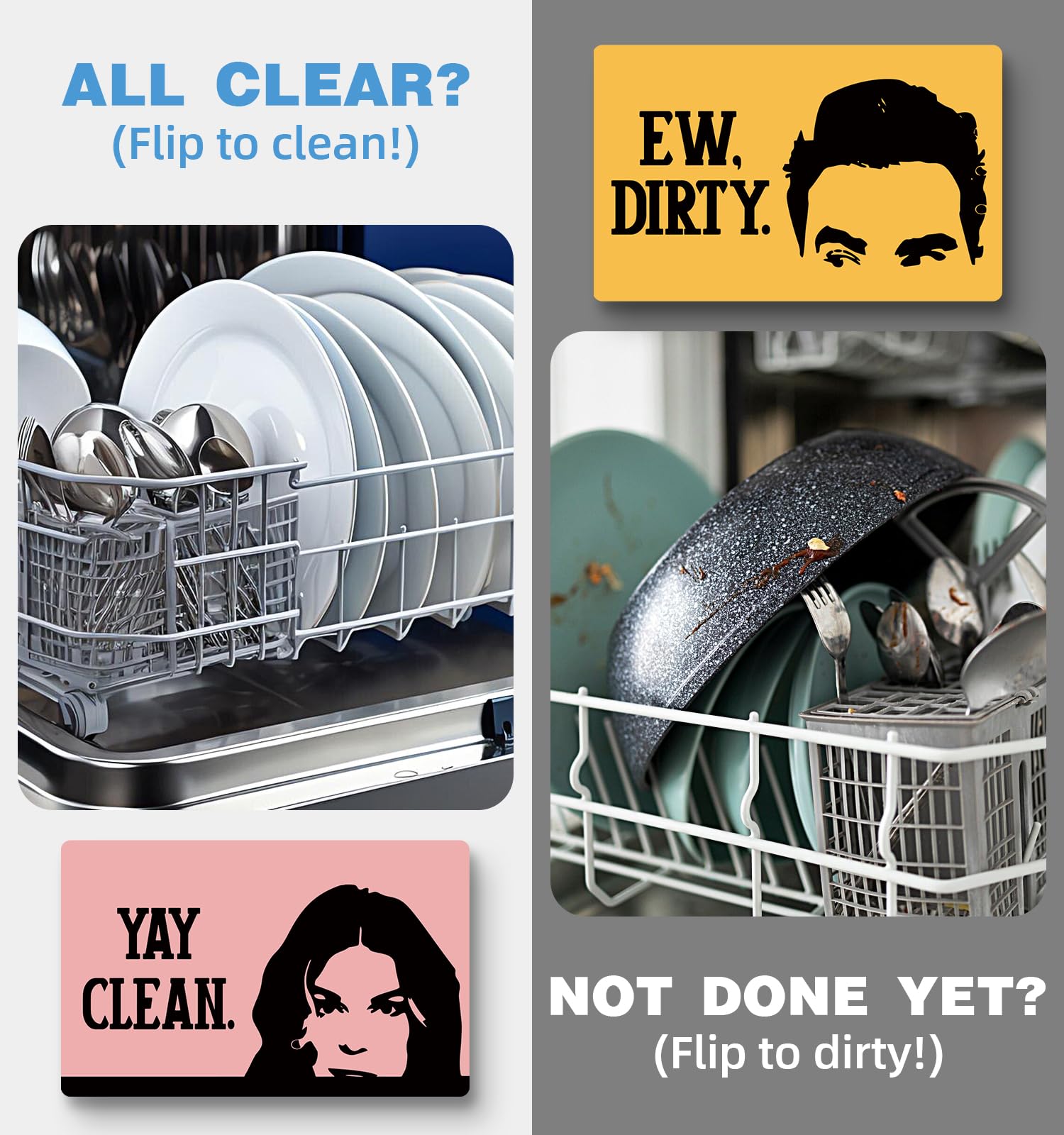 Funny David Clean Dirty Dishwasher Magnet Sign, Novelty Friends TV Show Gifts, Double Sided Clean Dirty Magnet for Dishwasher