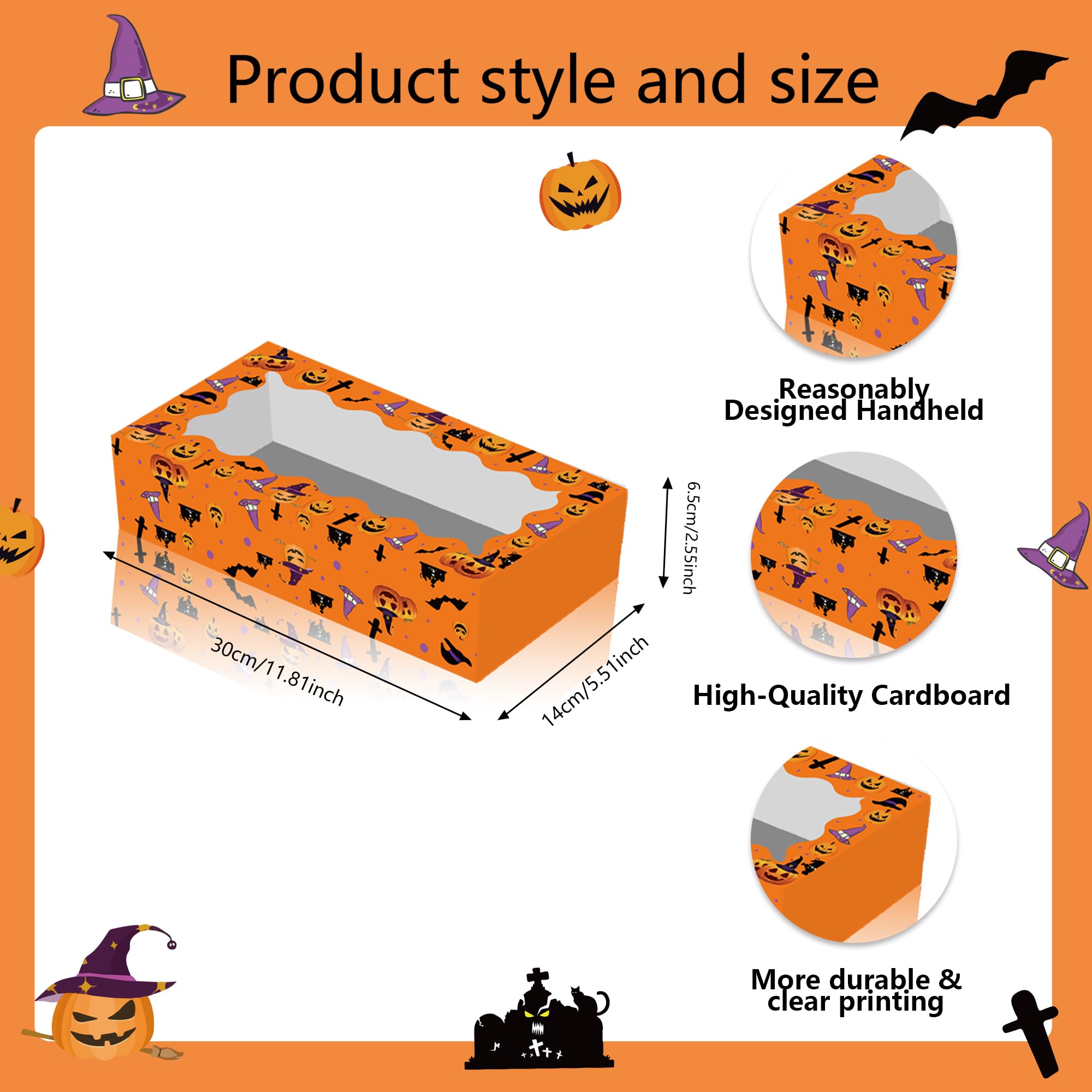 12Pcs Halloween Cookie Boxes, Halloween Pumpkin Skull Festival Creative Window Opening Gift Candy Box, Pumpkin Skull Pattern Bre