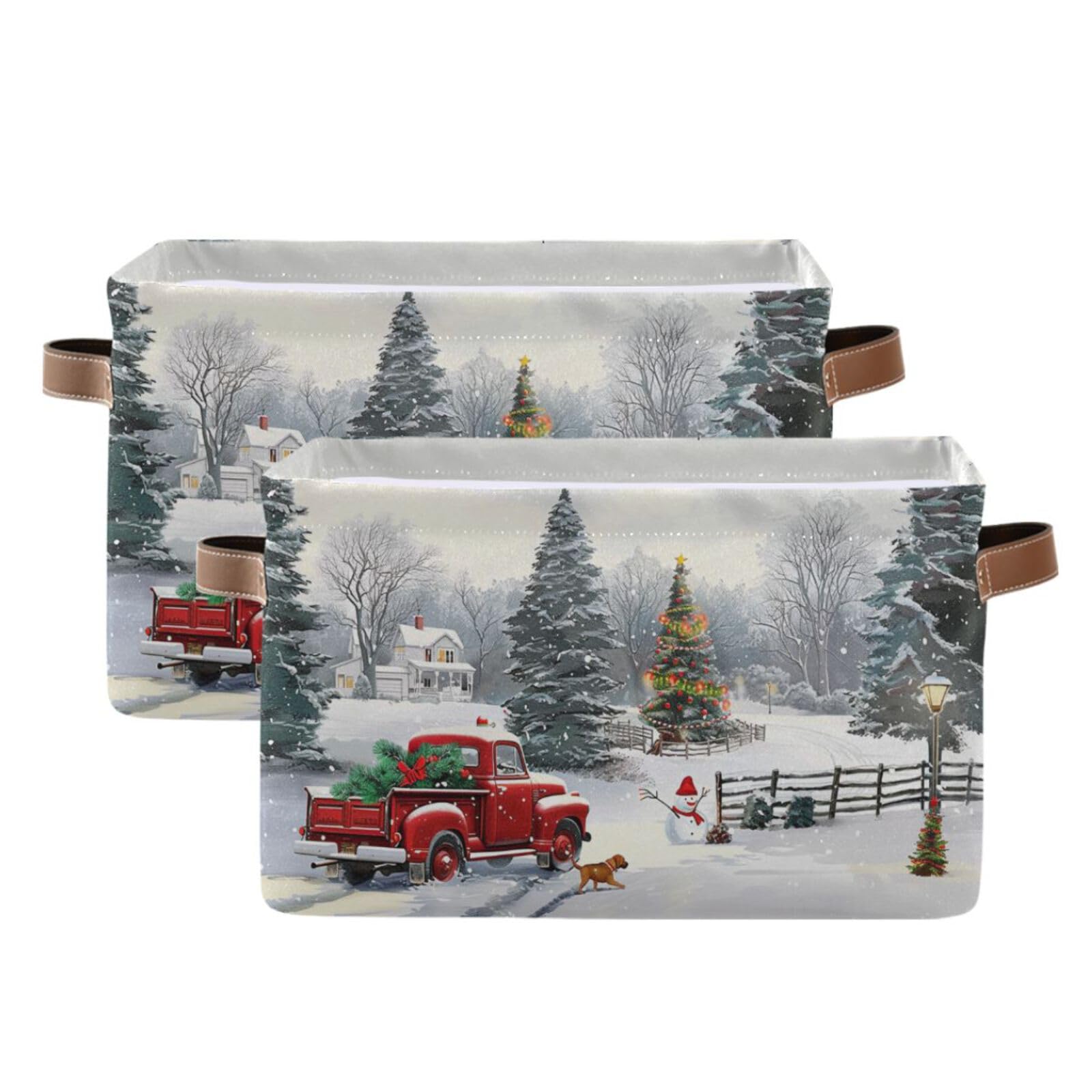 Christmas Tree Red Truck Storage Basket Fabric Laundry Baskets Winter Snowman Snowflake Golden Retriever Dog Storage Boxes Organ