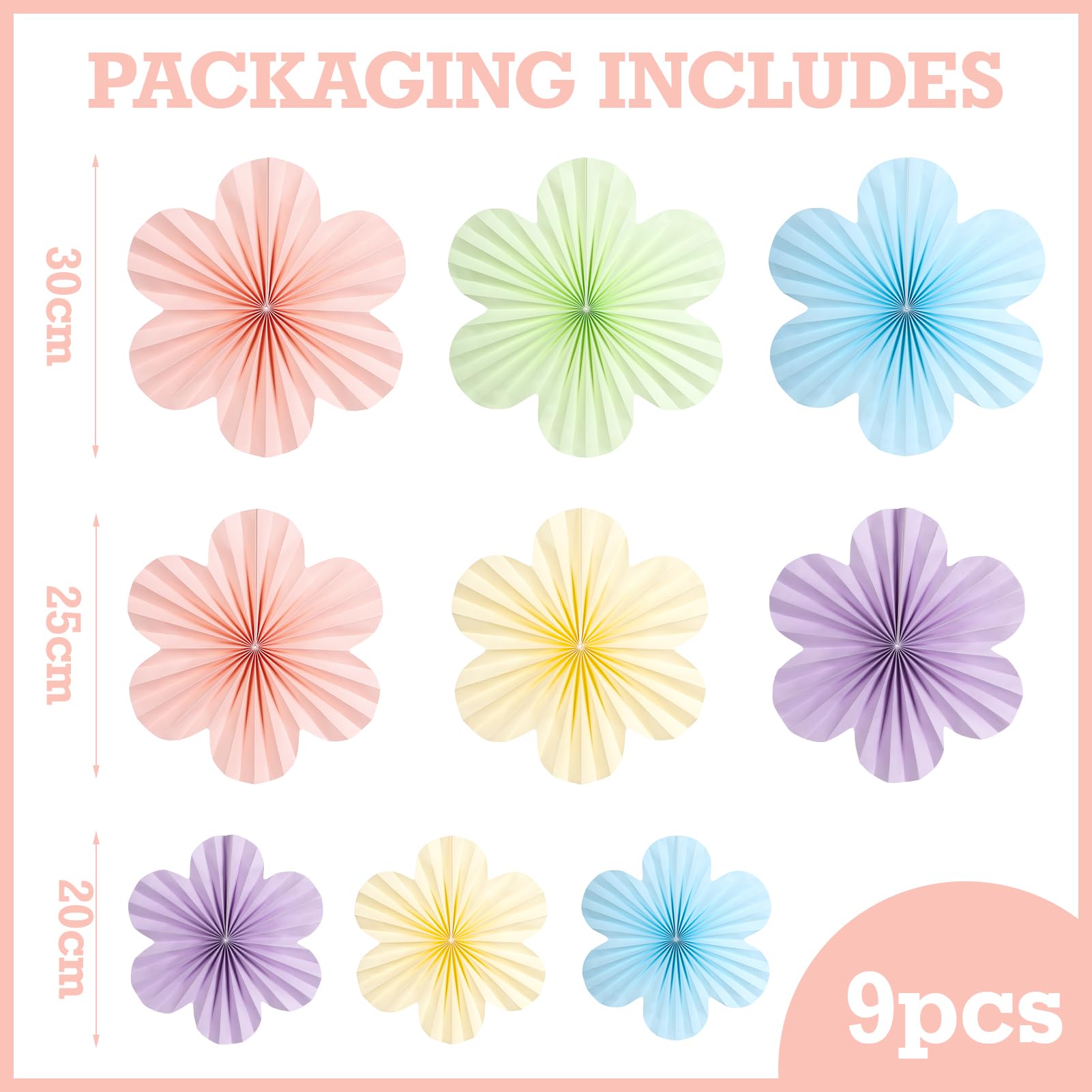 Sunbeauty 9 Pcs Pastel Paper Flowers Decorations For Wall Paper Fans Classroom Decoration Paper Floral Backdrop Decor Paper Fans