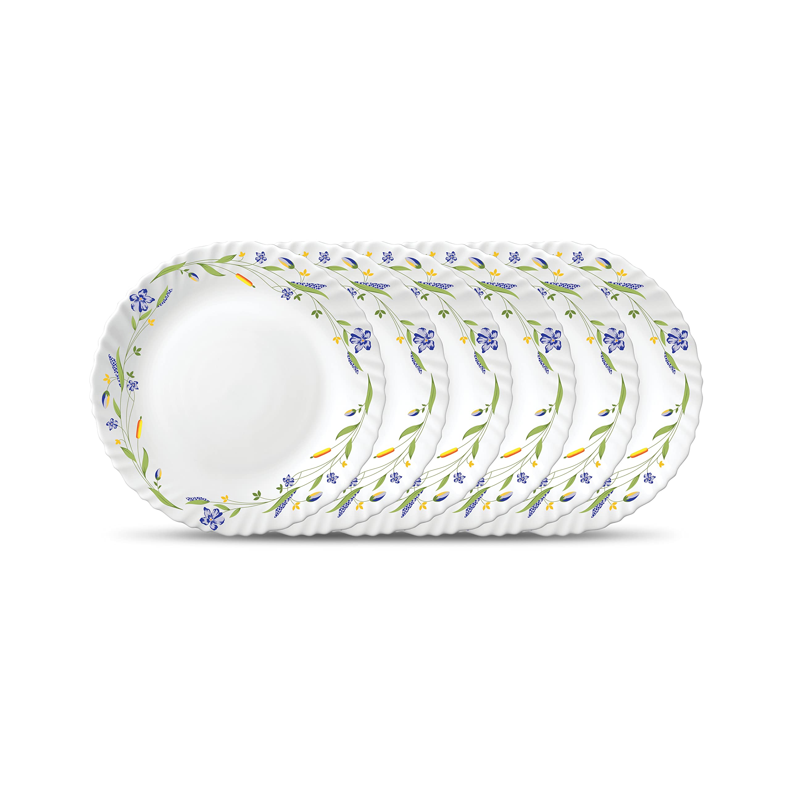 La Opala Diva Classique Collection Opal Glass Crockery | Full Plate Set Of 6 | Morning Glory Design | For Dining & Gifting | Mic