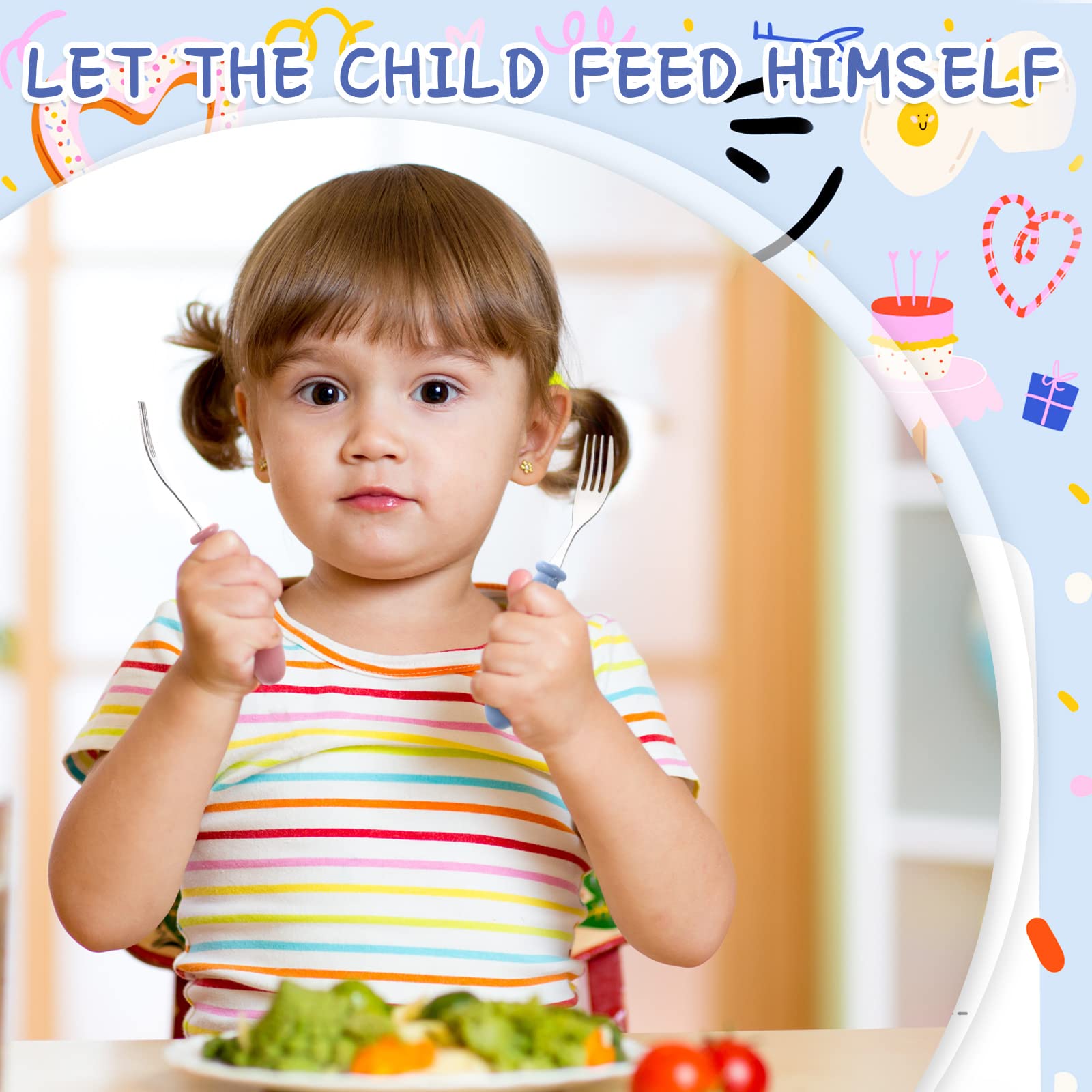 9 Pieces Stainless Steel Toddler Forks, Baby Forks, Kids Forks, for Self Feeding Metal Forks Boys Girls Small Training Forks for