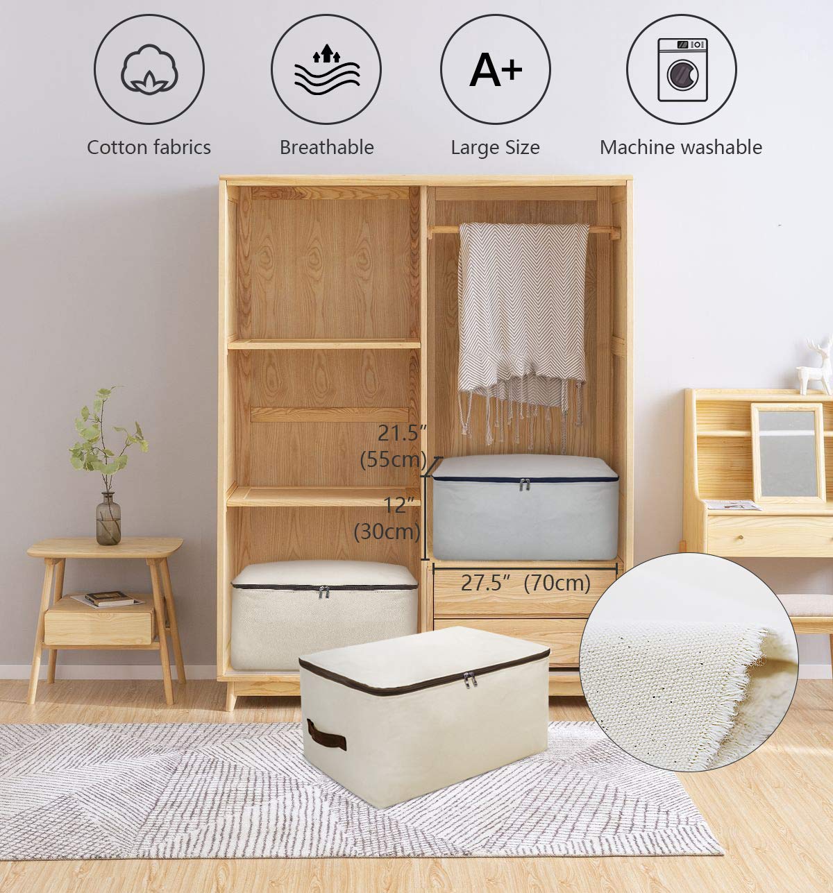 Large Canvas Soft Bedding, Garment Storage Organizer Bag For Wardrobe, Oversize Breathable Soft Bags For Queen/King Size Blanket