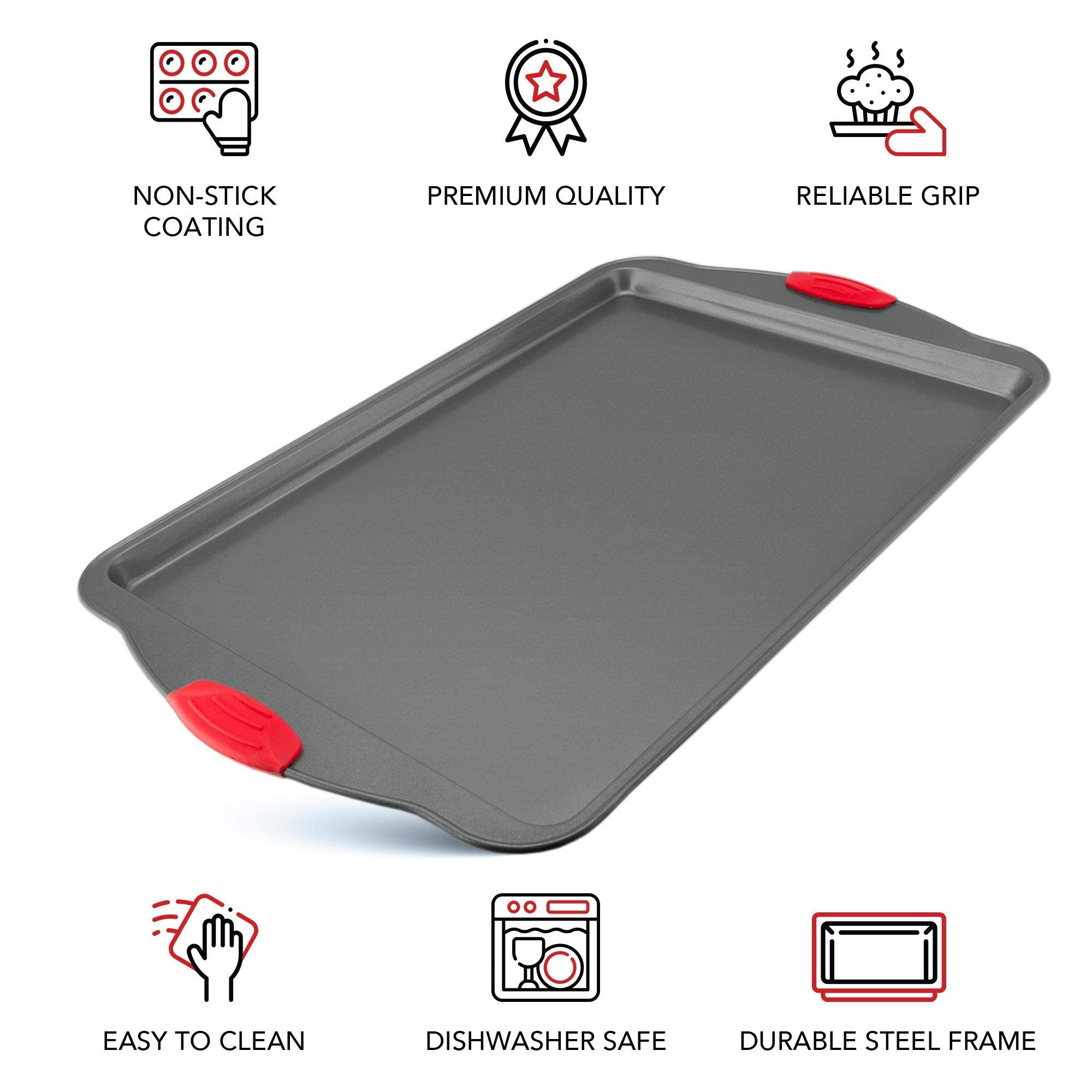 Premium Nonstick Baking Sheet Pans - Set Of 3, Heavy-Gauge Carbon Steel, Warp, Dent, And Rust-Resistant - Gourmet Rimmed Cookie
