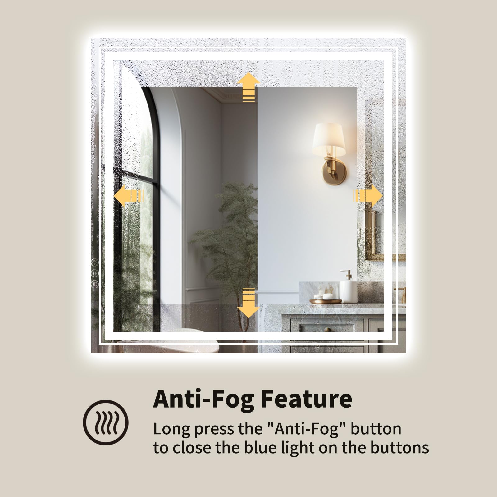 Wtty Led Bathroom Mirror 32''X32'' With Backlit And Front Light,Stepless Dimmable Led Mirror For Bathroom,Anti-Fog Lighted Bathr