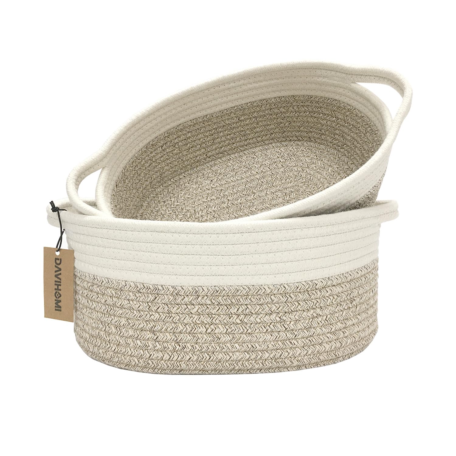 Davihomi 2-Piece Shelf Storage Basket With Handles|Cotton Rope Basket|Cat Dog Baskets|Closet Storage Basket For Laundry Room|Sto