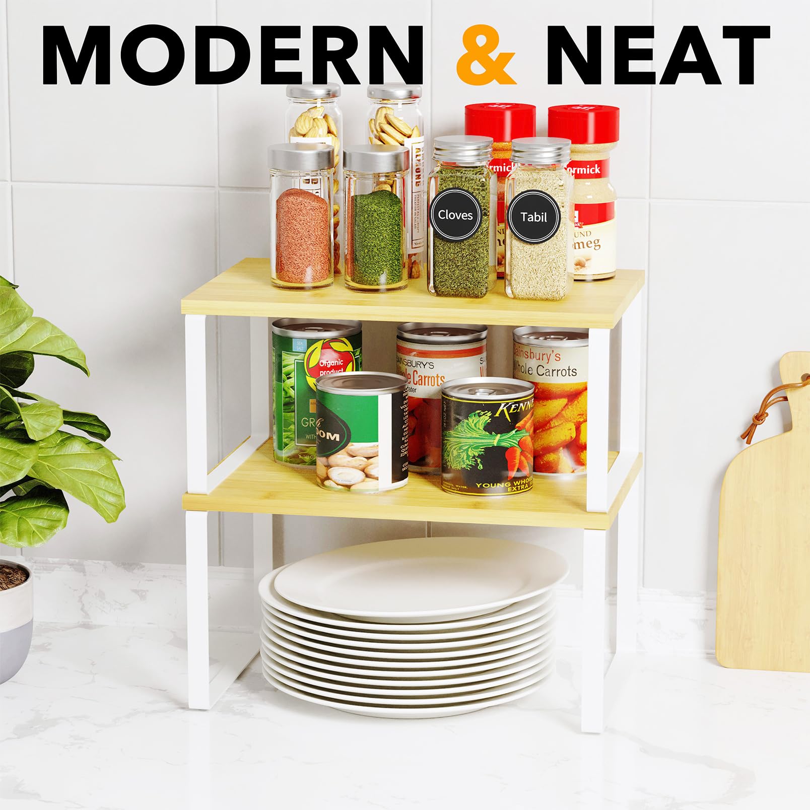 Spaceaid Cabinet Shelf Organizers 2 Pack, Kitchen Counter Rack Shelves Riser, Stackable Expandable Spice Rack, Pantry Cupboard S