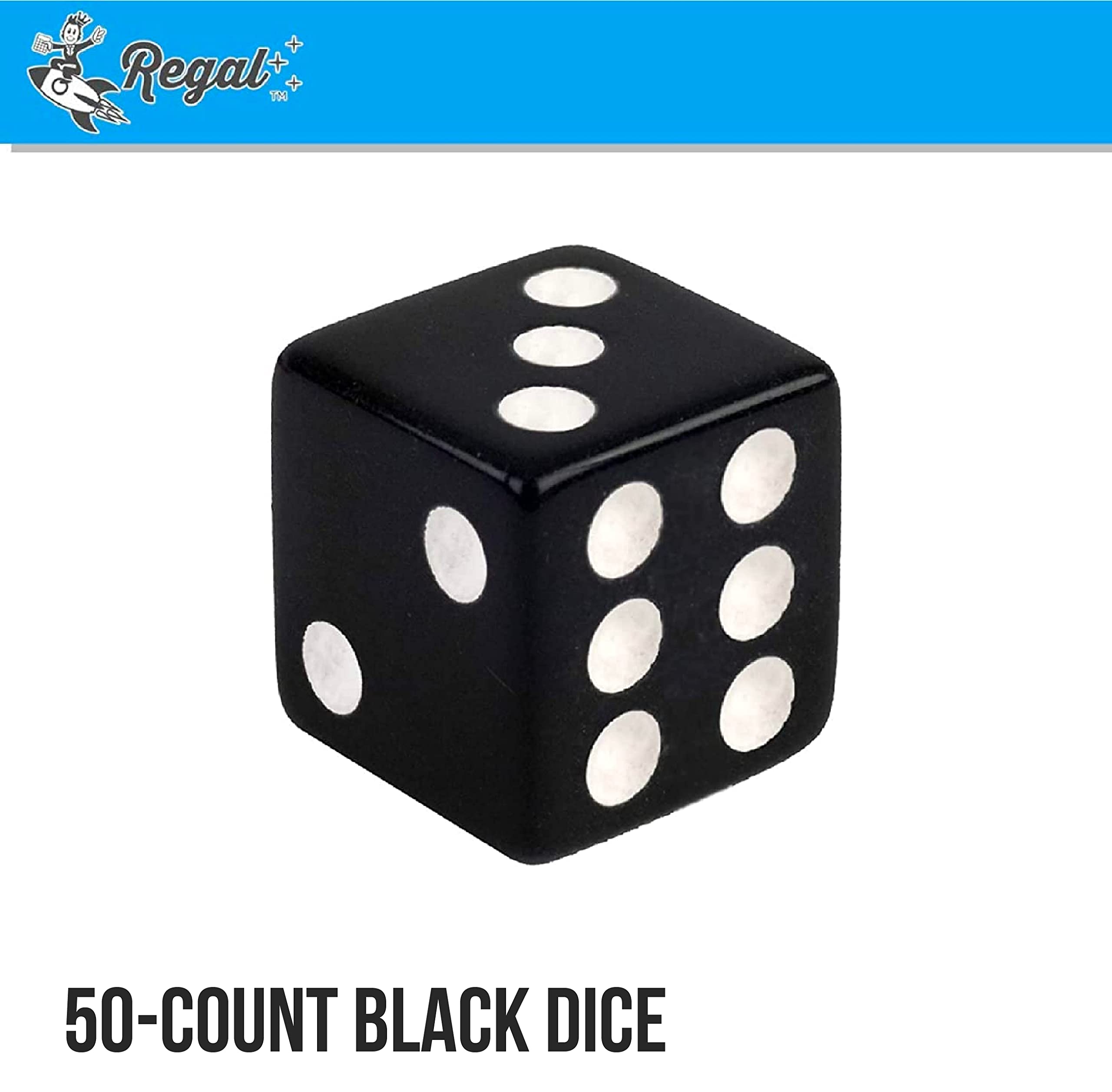 Regal Games - 6-Sided Urea Game Dice Set - Standard 16Mm Size - 50 Count - Black - Perfect For Group Events, Bulk Buying
