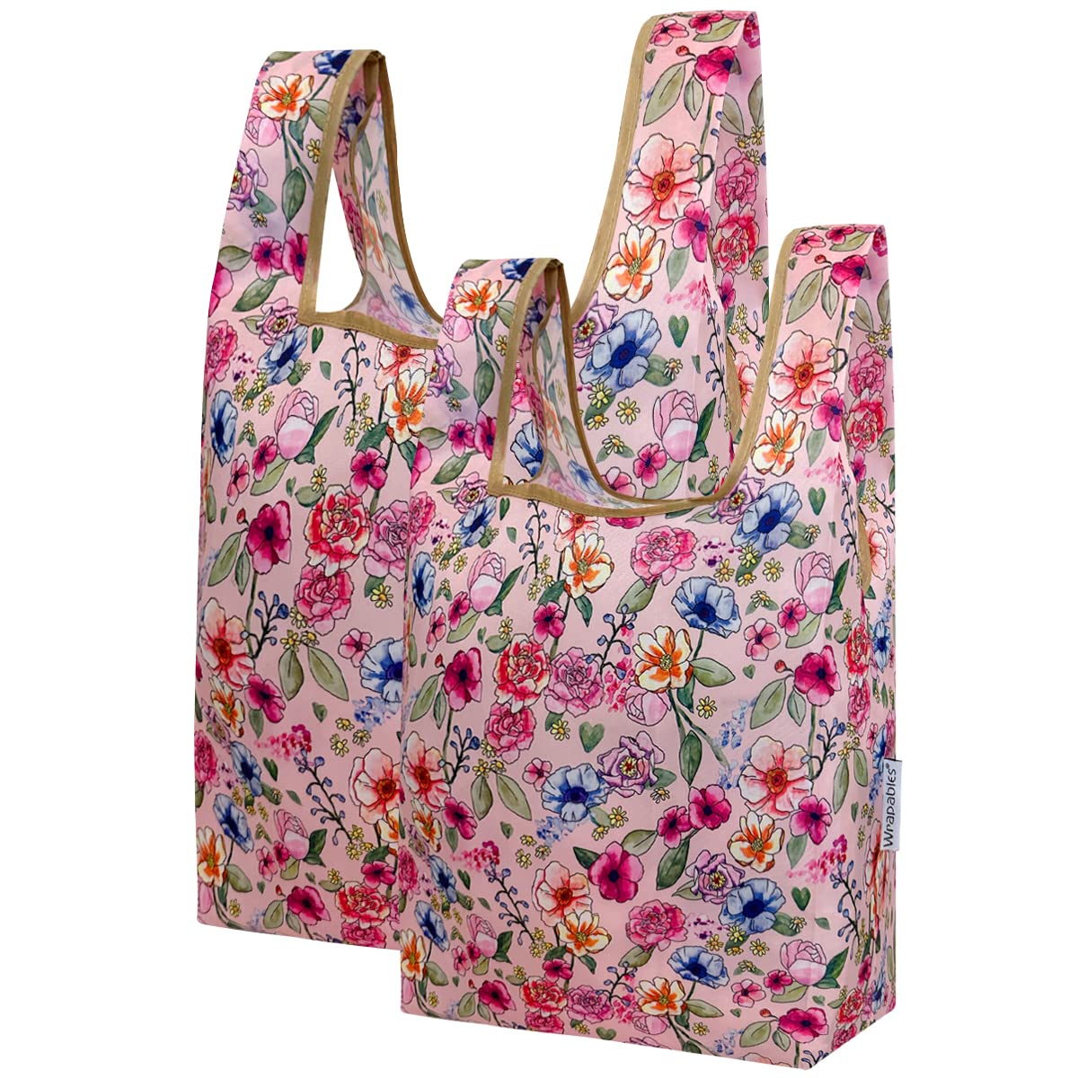 Wrapables Jolibag Collection Reusable Shopping Bag (Set Of 2), Pink Floral Motif