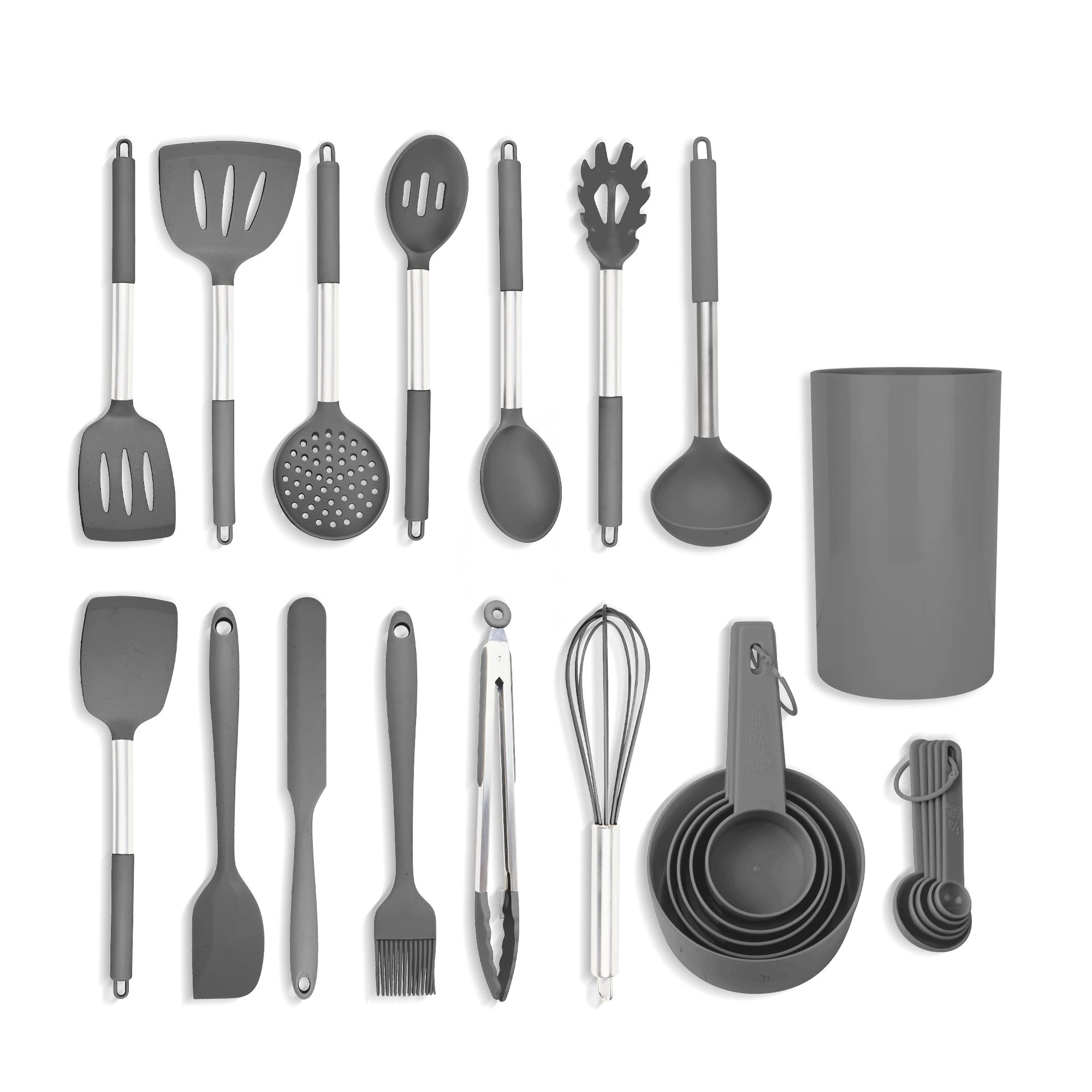 Culinary Couture 24-Piece Grey Stainless Steel & Silicone Cooking Utensil Set, Heat-Resistant Cooking Utensils, Non-Scratching K