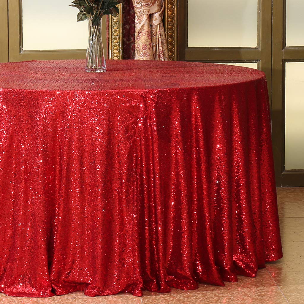 Eternal Beauty Red Round Sequin Tablecloth- Sparkly Sequin Overlay For Wedding Party/Dessert Table/Christmas Decoration(108-Inch