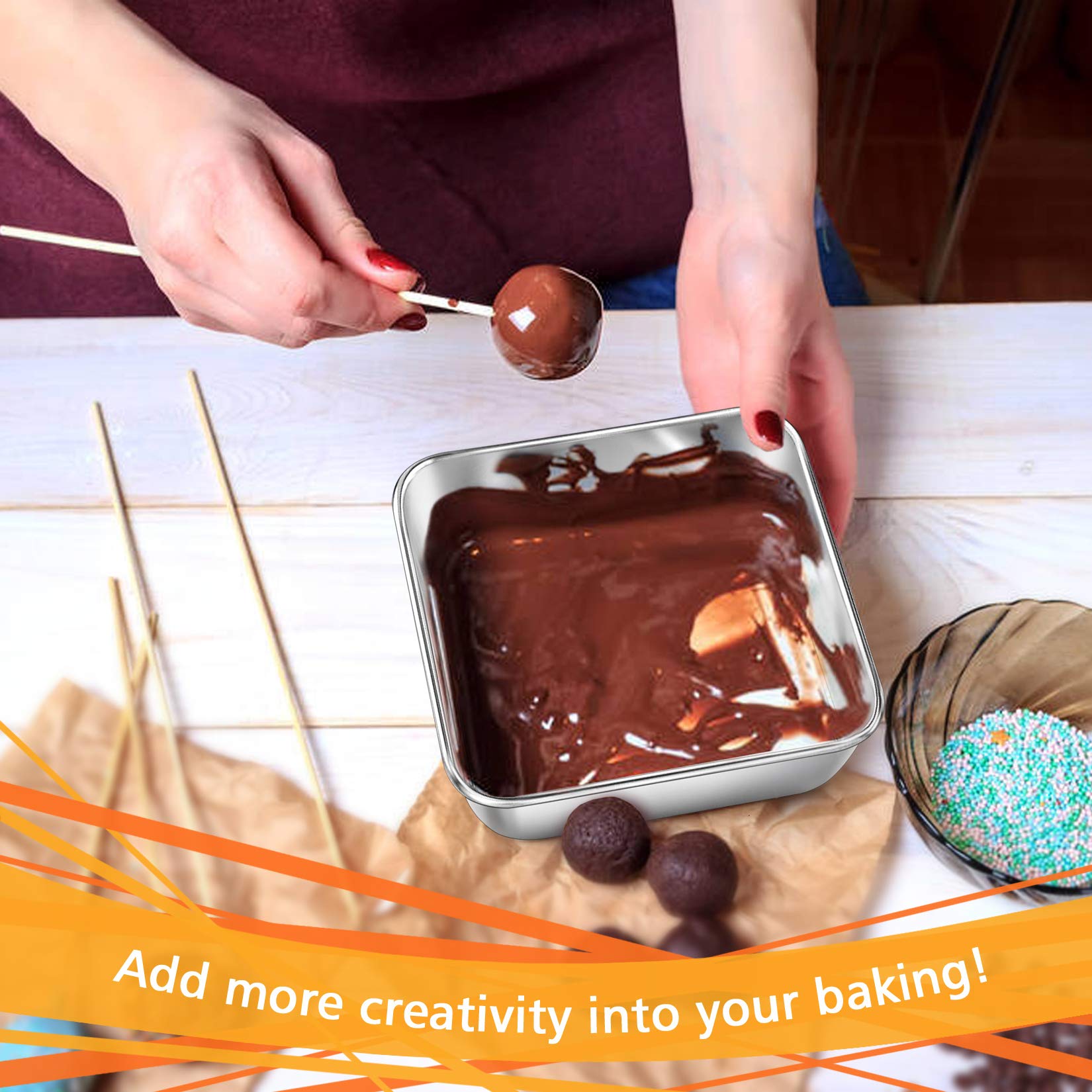 P&P Chef 6 Inch Square Cake Baking Pans (2 Pcs), Stainless Steel Lasagna Brownie Pan For Small Birthday Cake Bread Pie, Leakproo