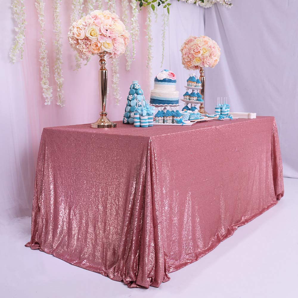 Trlyc Blush Sequin Tablecloth - 60x120inch Glitter Tablecloth Rectangle Party Wedding Christmas Table Cloth