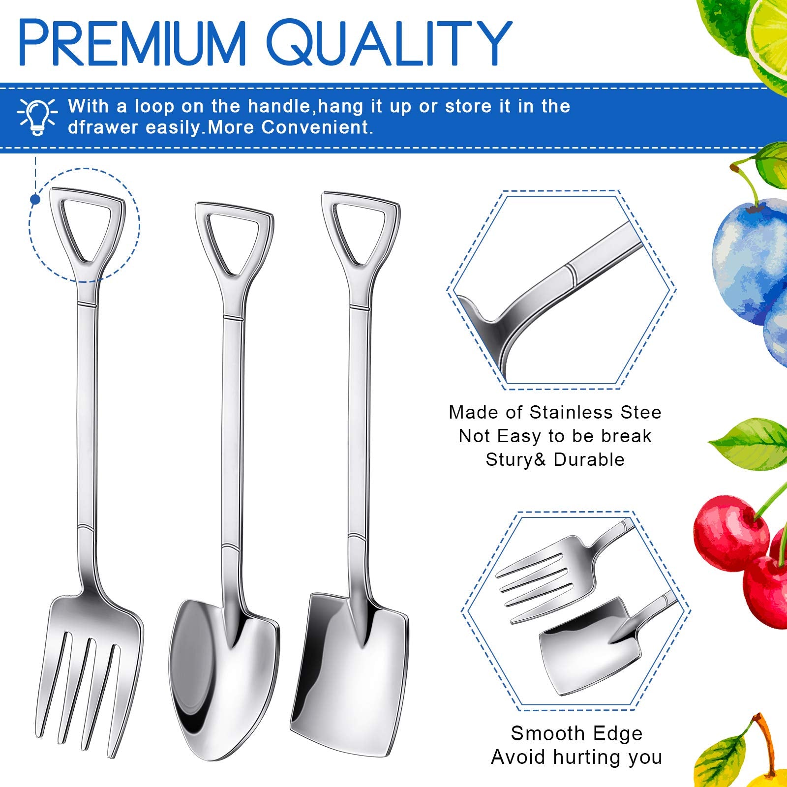 9 Pcs Mini Shovel Spoons And Fork Set For Desserts Include 3 Shovel Shape Spoons 3 Pointed Spoons And 3 Stainless Steel Fork Spo